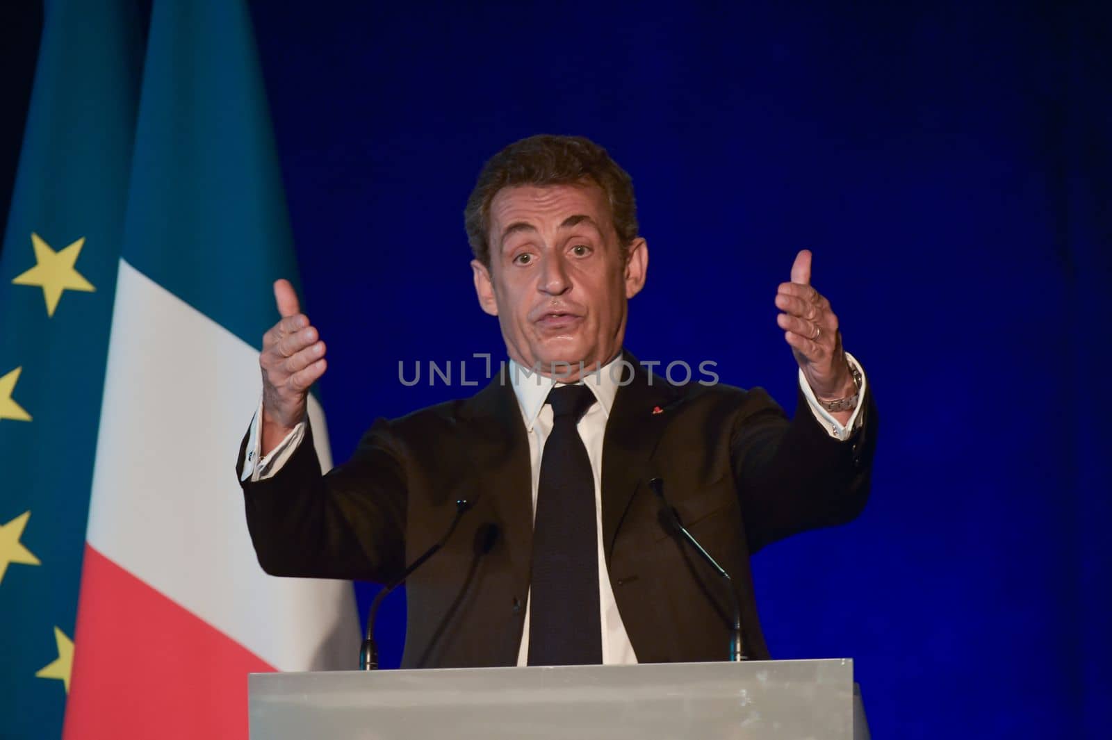 BORDEAUX, FRANCE - NOVEMBER 22, 2014 : Political meeting of the former President of the Republic, Nicolas Sarkozy in Bordeaux with Alain Juppe Mayor of the City. High quality photo