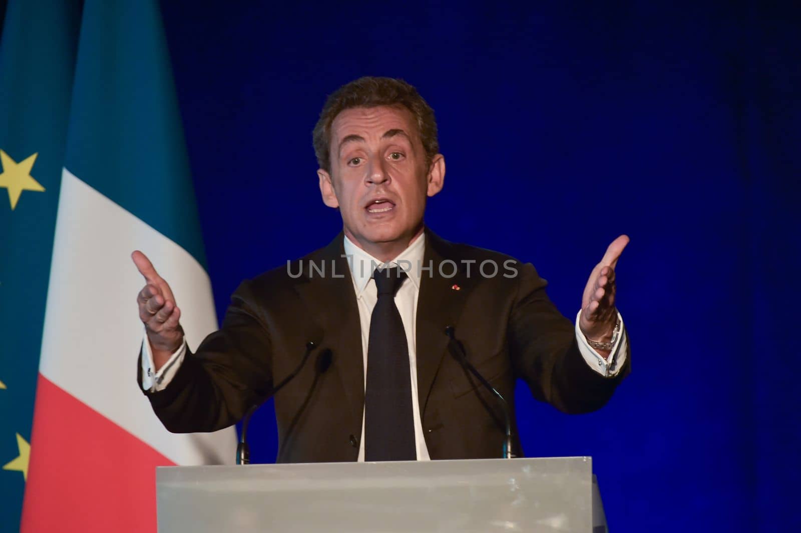 BORDEAUX, FRANCE - NOVEMBER 22, 2014 : Political meeting of the former President of the Republic, Nicolas Sarkozy in Bordeaux with Alain Juppe Mayor of the City. High quality photo