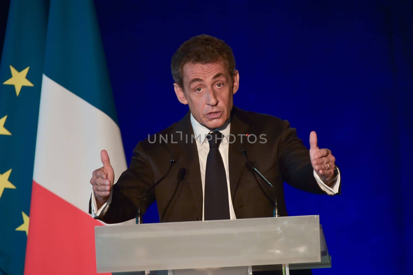 BORDEAUX, FRANCE - NOVEMBER 22, 2014 : Political meeting of the former President of the Republic, Nicolas Sarkozy in Bordeaux with Alain Juppe Mayor of the City. High quality photo