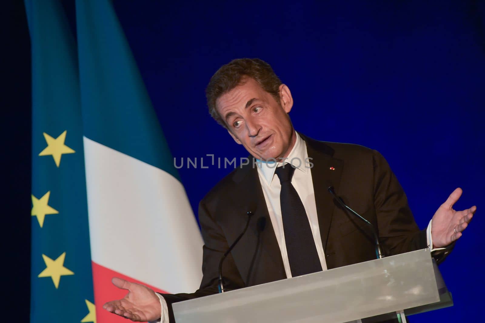 BORDEAUX, FRANCE - NOVEMBER 22, 2014 : Political meeting of the former President of the Republic, Nicolas Sarkozy in Bordeaux with Alain Juppe Mayor of the City. High quality photo