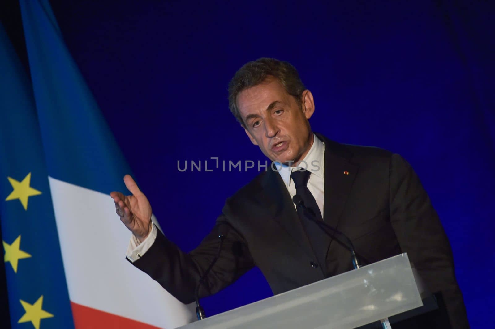 BORDEAUX, FRANCE - NOVEMBER 22, 2014 : Political meeting of the former President of the Republic, Nicolas Sarkozy in Bordeaux with Alain Juppe Mayor of the City. High quality photo