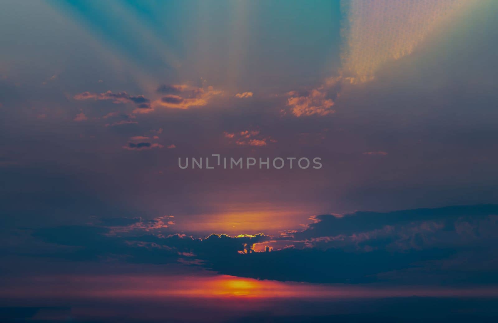 Beautiful blazing sunset landscape, Copy space, No focus, specifically.
