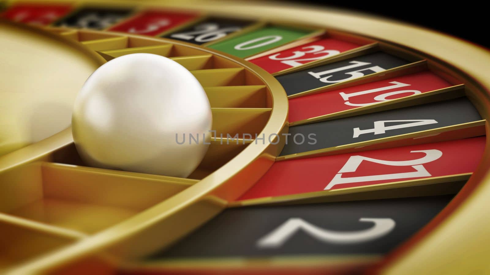 Macro view of a roulette table. 3D illustration by Simsek