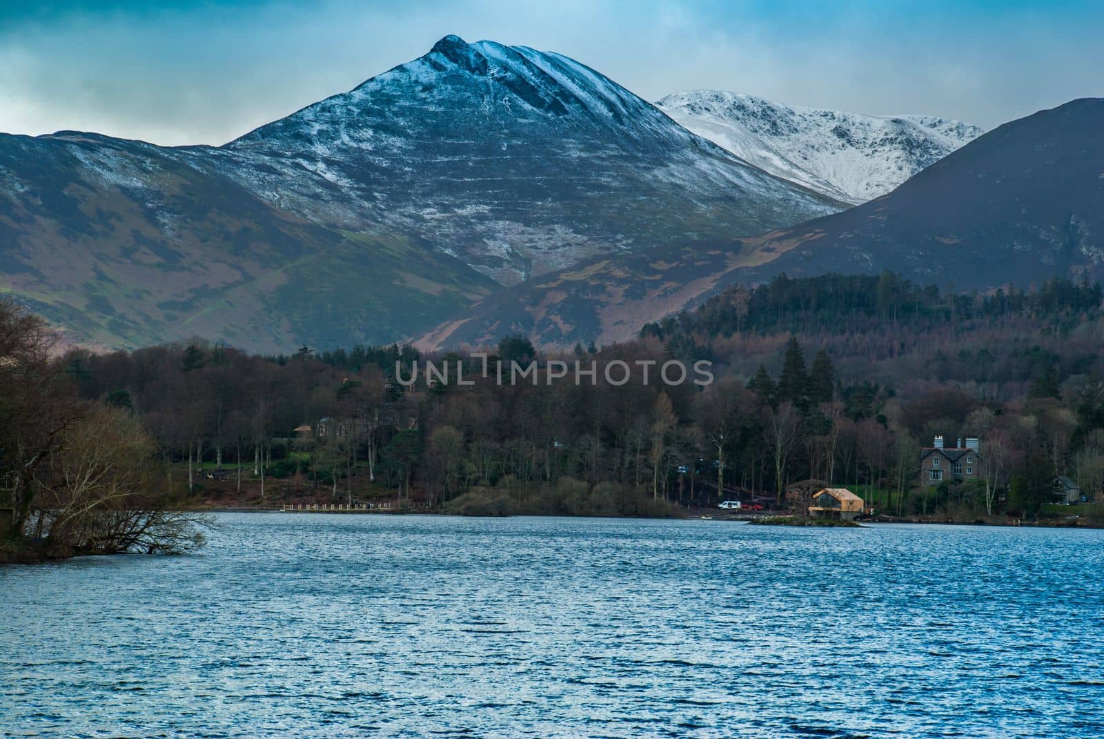 Derwent Waterand and Skiddaw mountain in background, Lake District National Park, Cumbria, England.