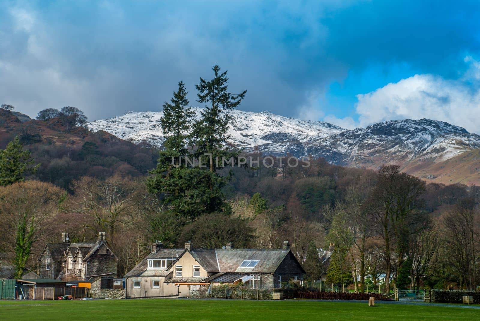 A small village in the Lake District area that has a beautiful backdrop of mountains