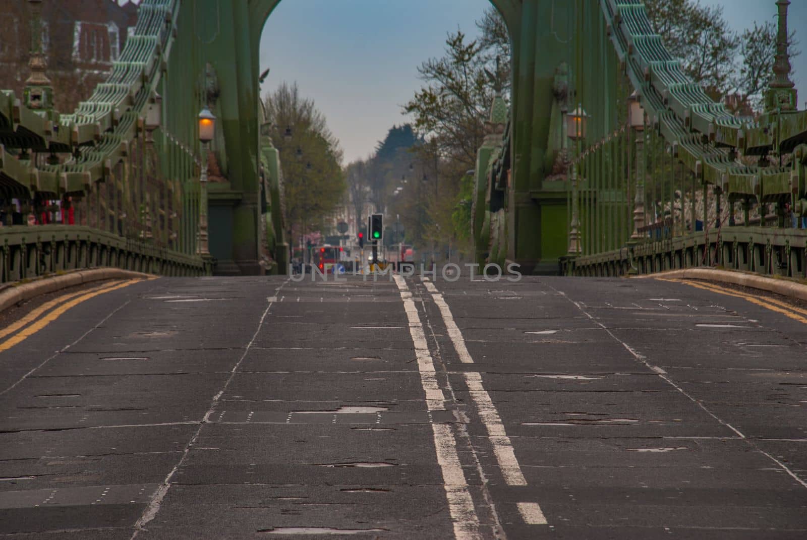 Hammersmith Bridge in west London. The first suspension bridge over the River Thames from Hammersmith to Barnes