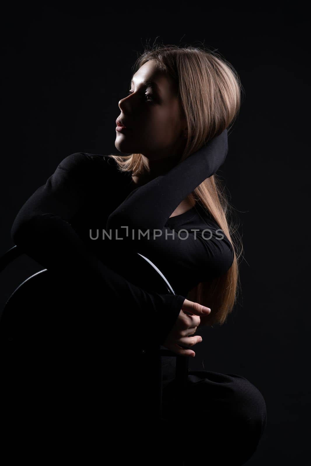 beauty beautiful barefoot female young background girl chair studio style woman model black by 89167702191