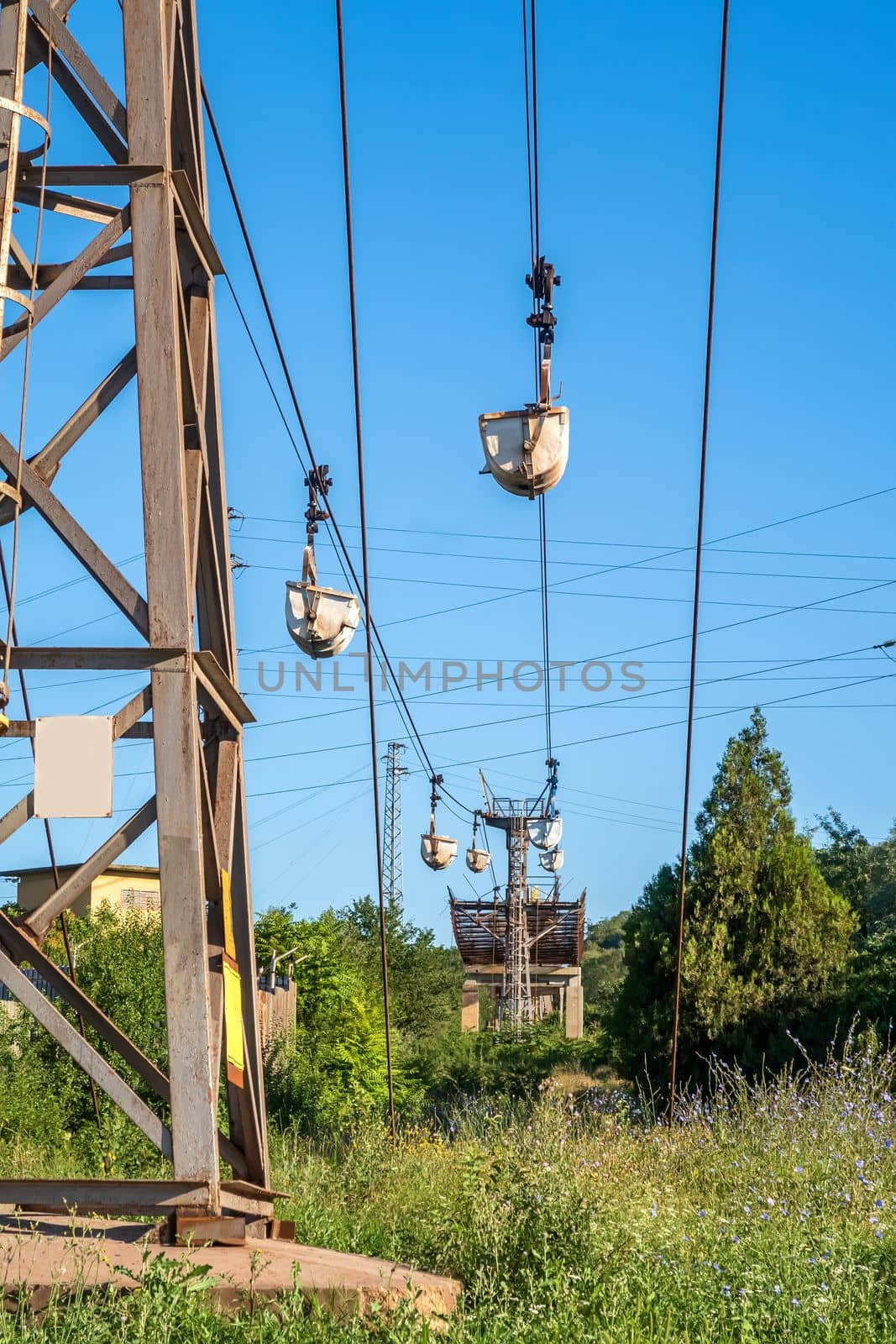 Aerial ropeway bucketwagon lift or container transporting ore or stone by EdVal