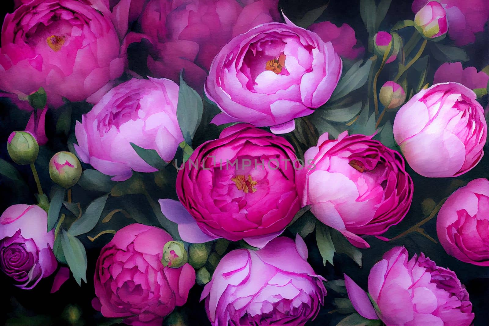 lush painted bouquet of pink peonies by studiodav