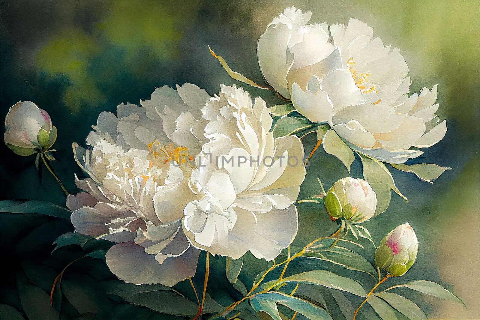 beautiful painted picture of white peonies by studiodav