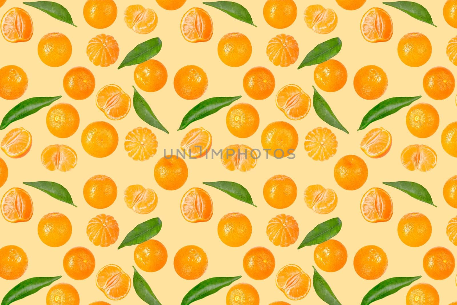 Falling mandarin on color pastel surface for advertisement by Ciorba