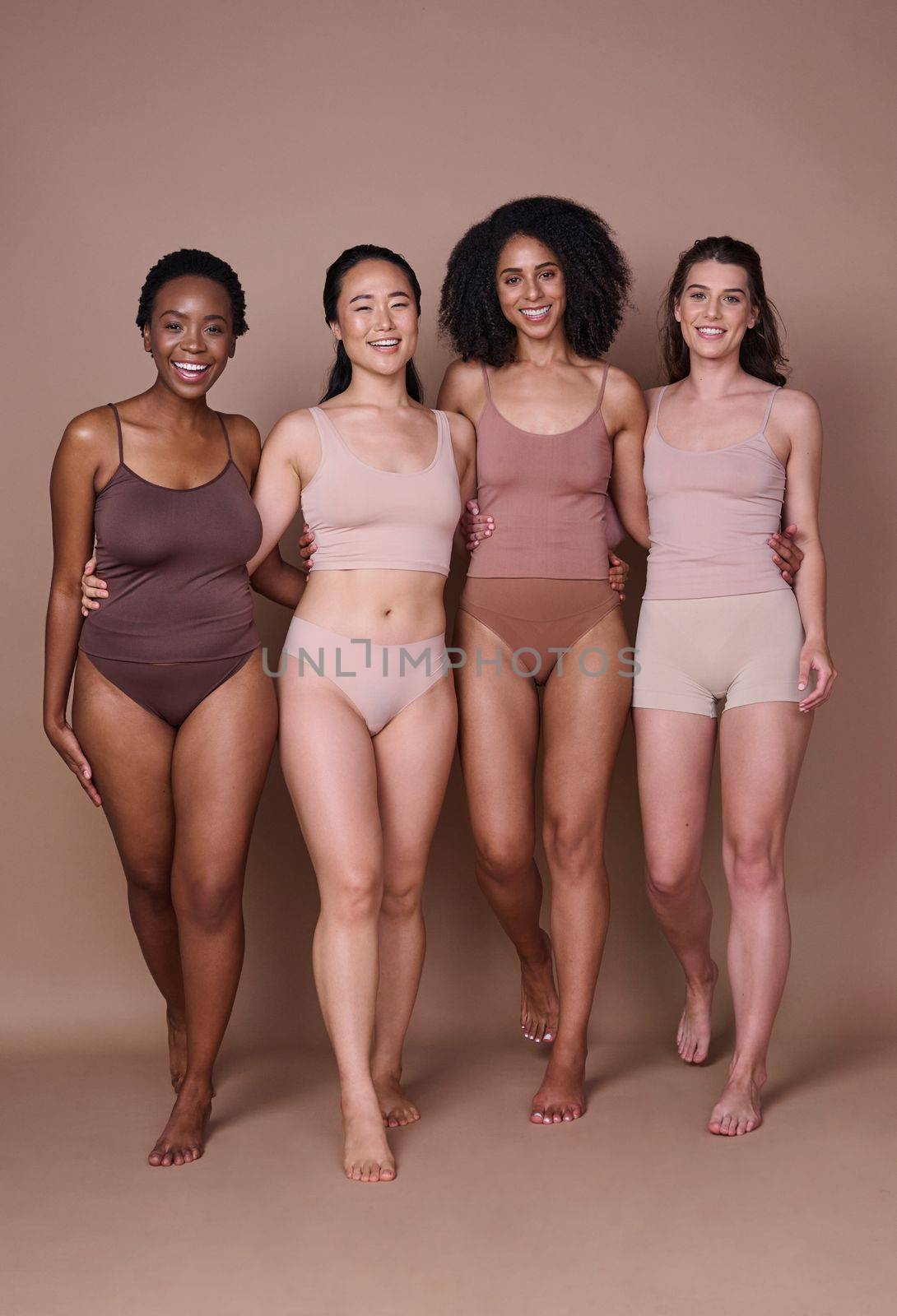 Body, diversity and beauty with women and inclusion, happy portrait and skin with fitness, body care and health. Wellness, healthy with body positivity and pride in different shape and size. by YuriArcurs