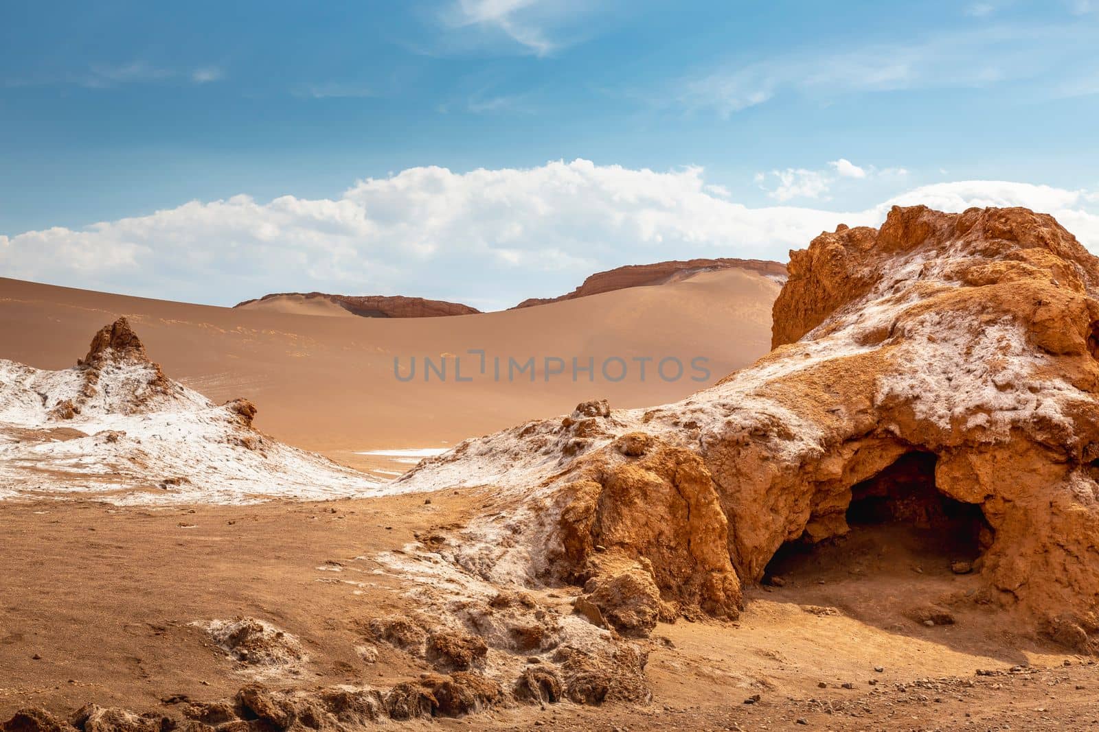 Peaceful Moon Valley dramatic landscape at Sunset, Atacama Desert, Chile
