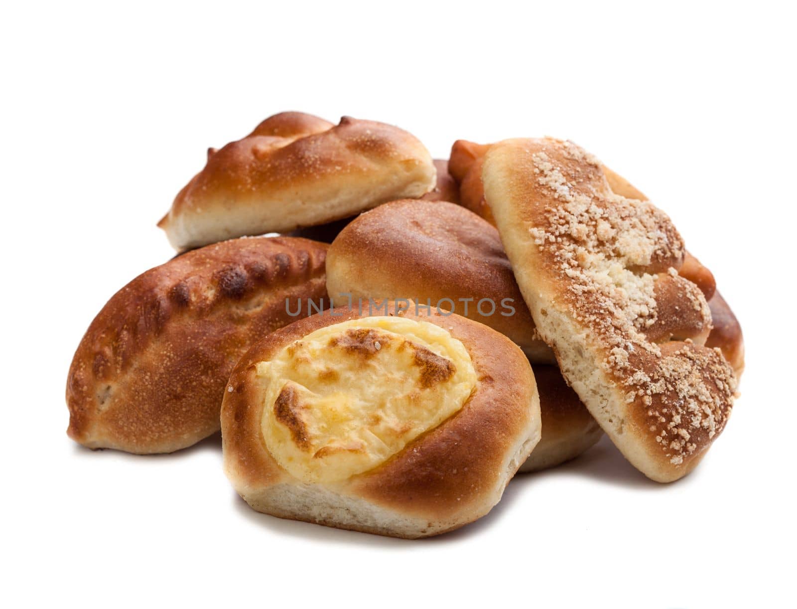 Buns and pies. Isolated on white