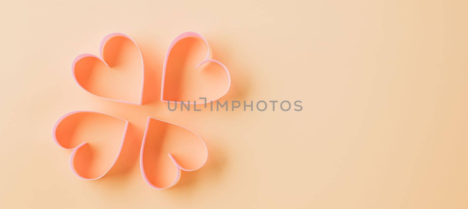 Happy Valentines Day. Top view flat lay pink ribbon heart shaped decorative symbol on pastel background, love romance concept, template banner design with copy space, Mother, Woman day