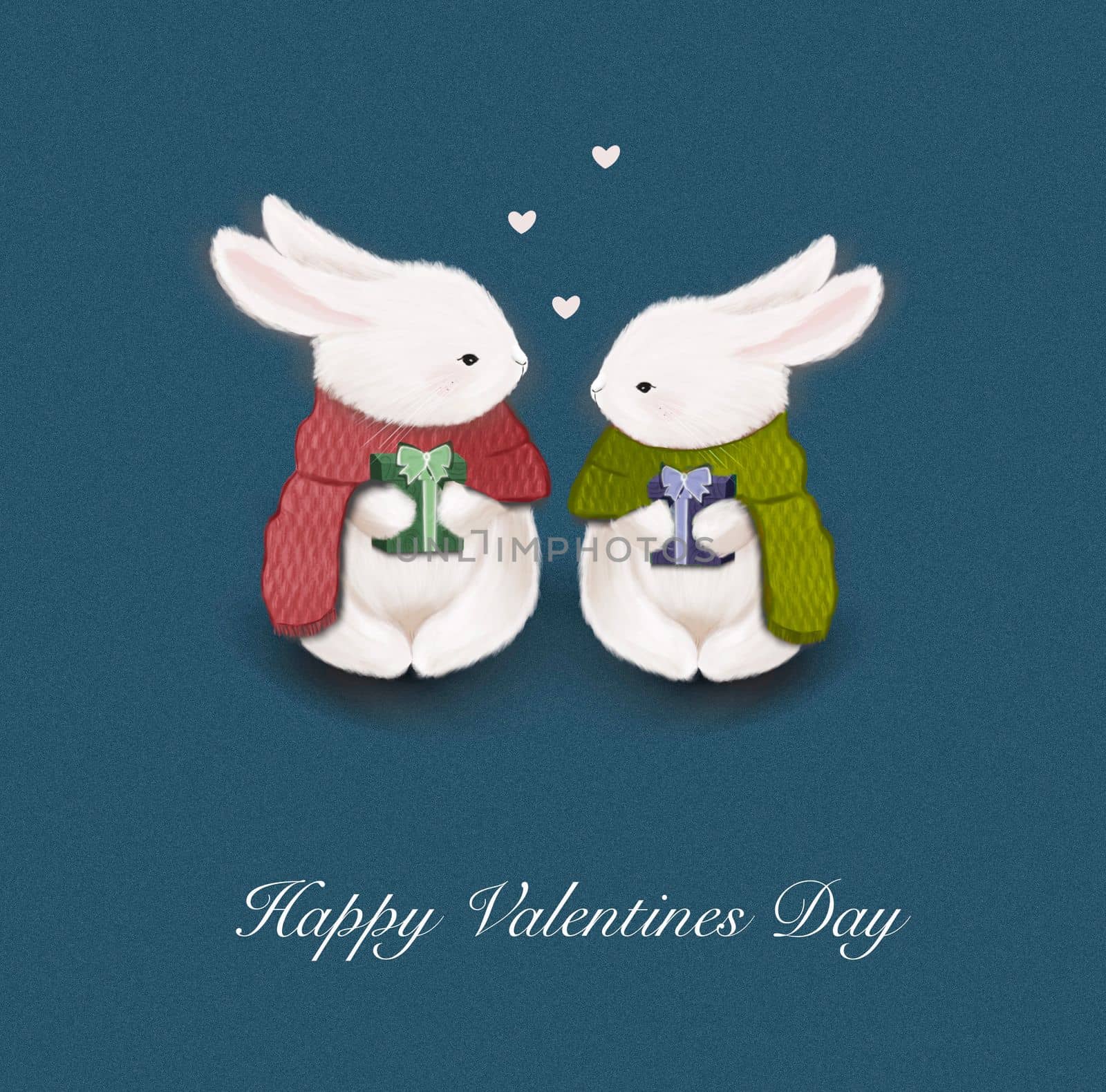 A postcard with cute rabbits for Valentine's Day