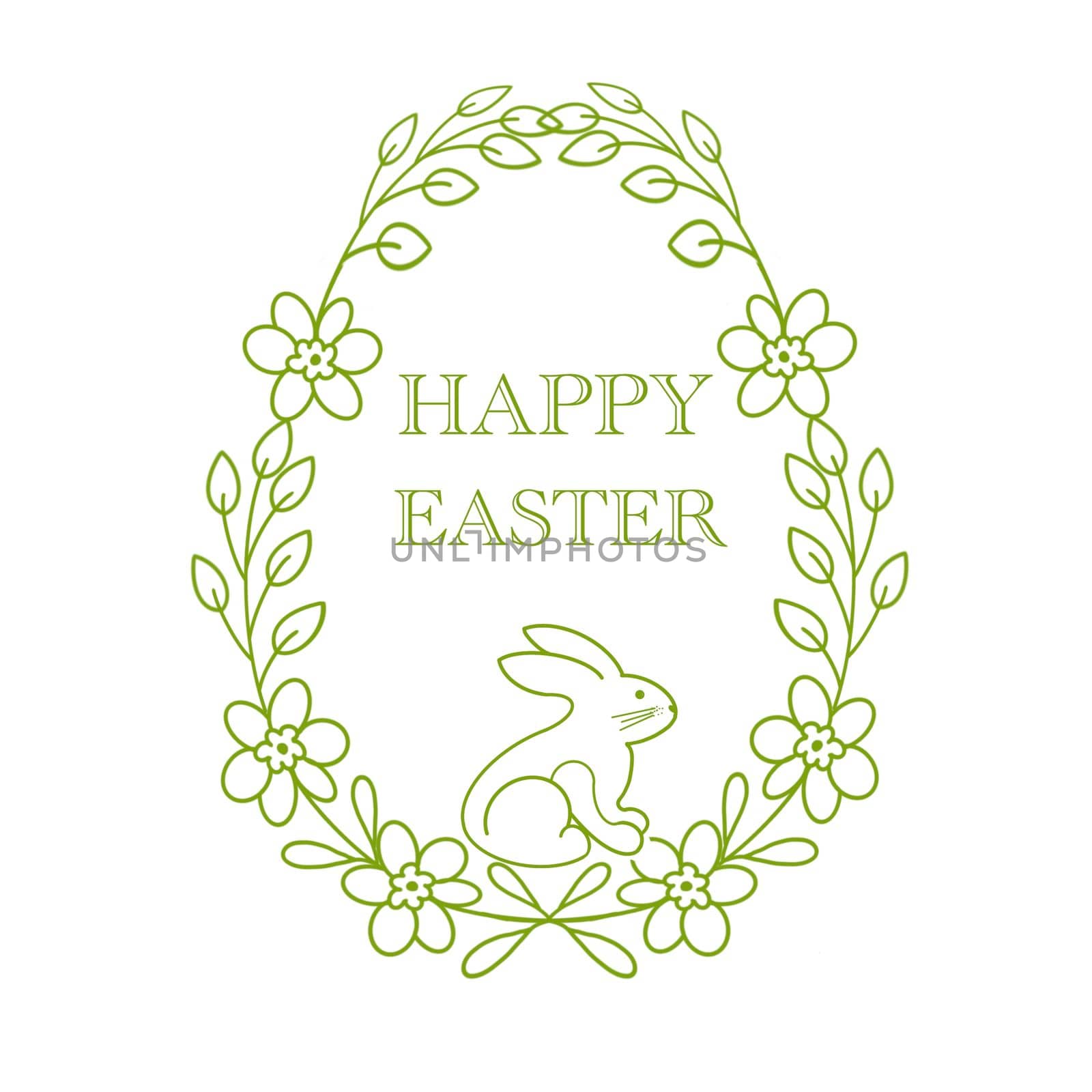 Floral banner with happy easter bunny. Illustration on a white background. by Olga_OLiAN
