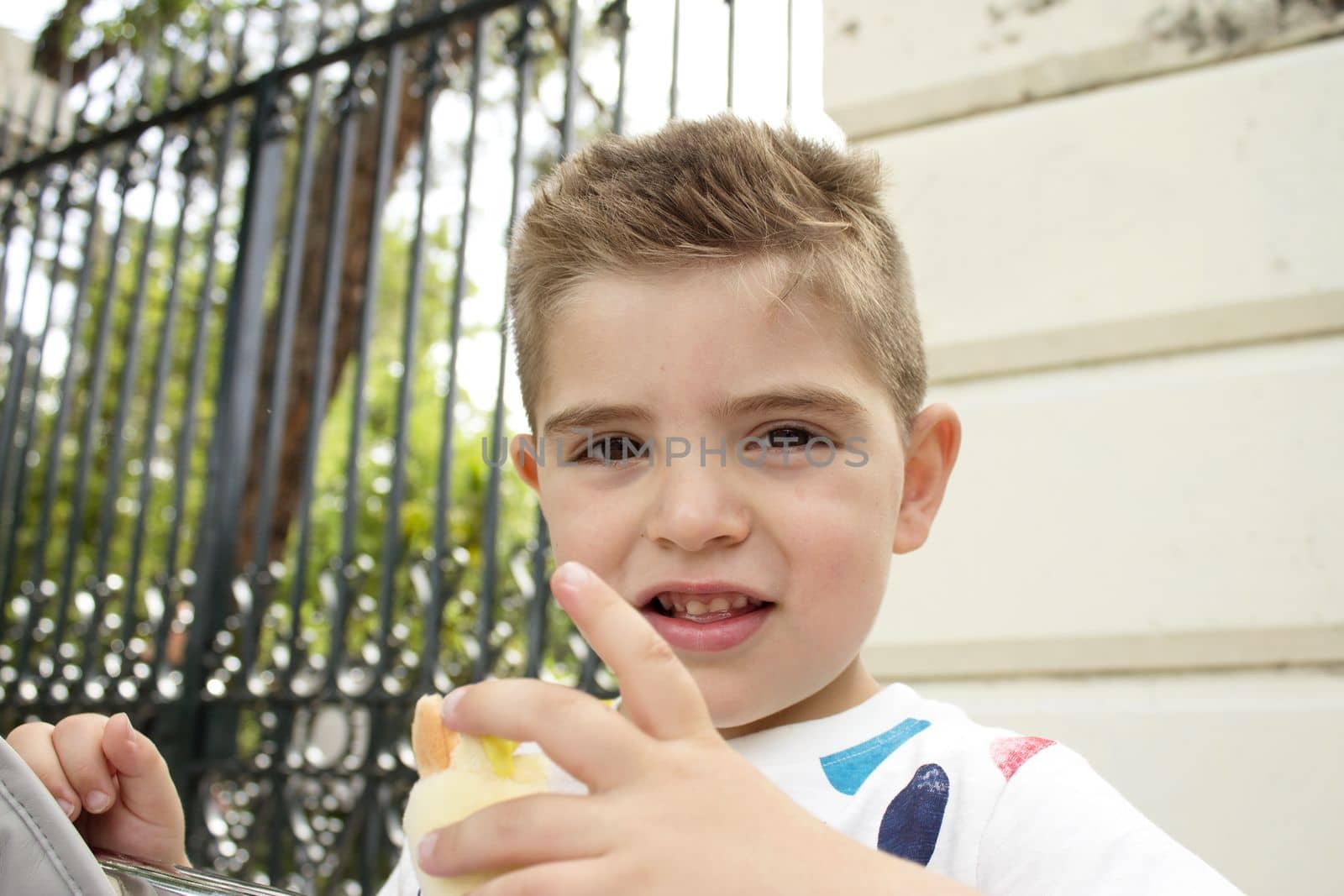 Portrait of four year old boy gesturing by GemaIbarra