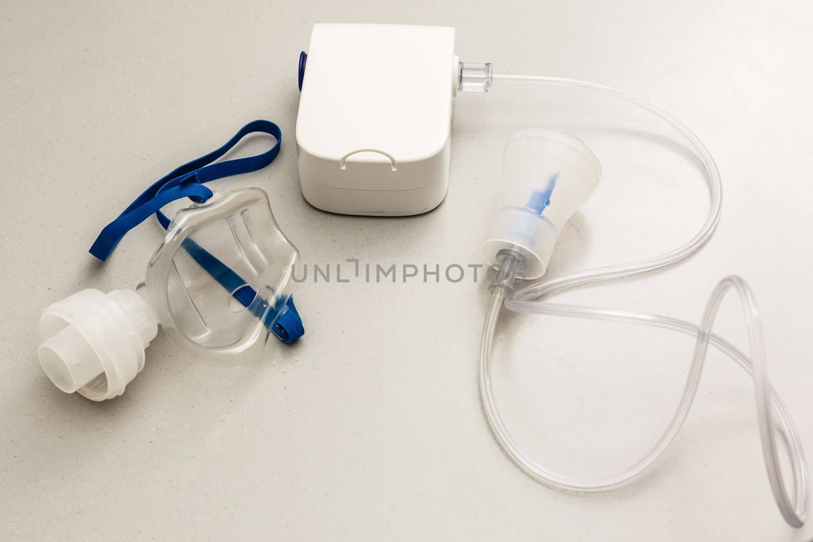 Medical equipment for inhalation, respiratory mask isolated on white background by Andelov13