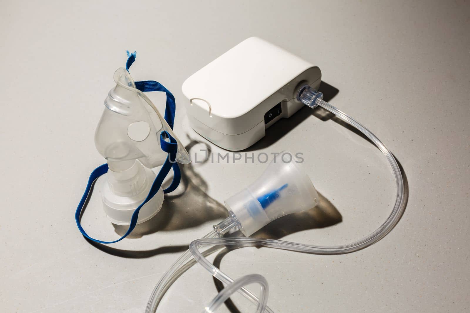 Medical equipment for inhalation, respiratory mask isolated on white background by Andelov13