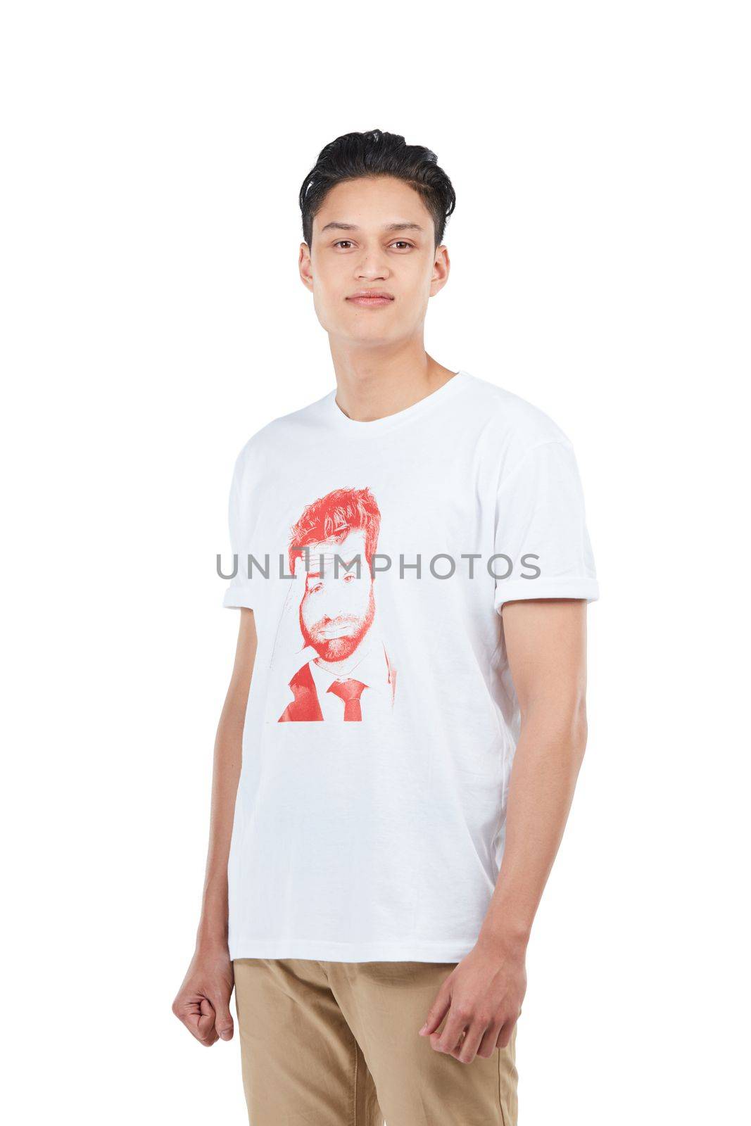 Confident, stylish and portrait of a handsome Asian man isolated on a white background in studio. Confidence, attractive and Japanese model in casual clothing for fashion on a studio background by YuriArcurs