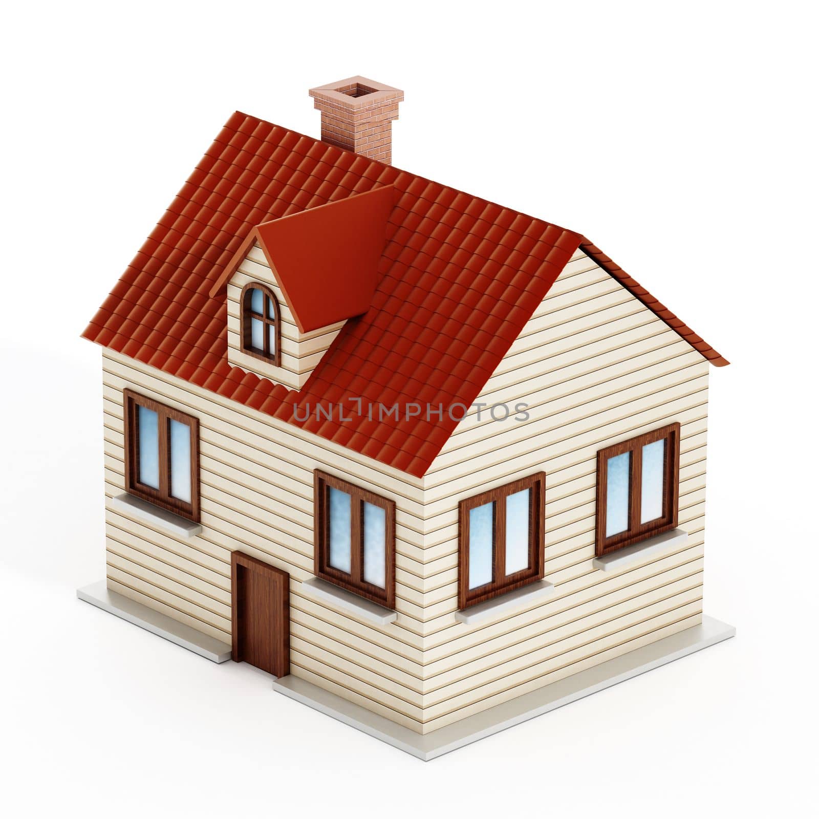 House model isolated on white background. 3D illustration by Simsek