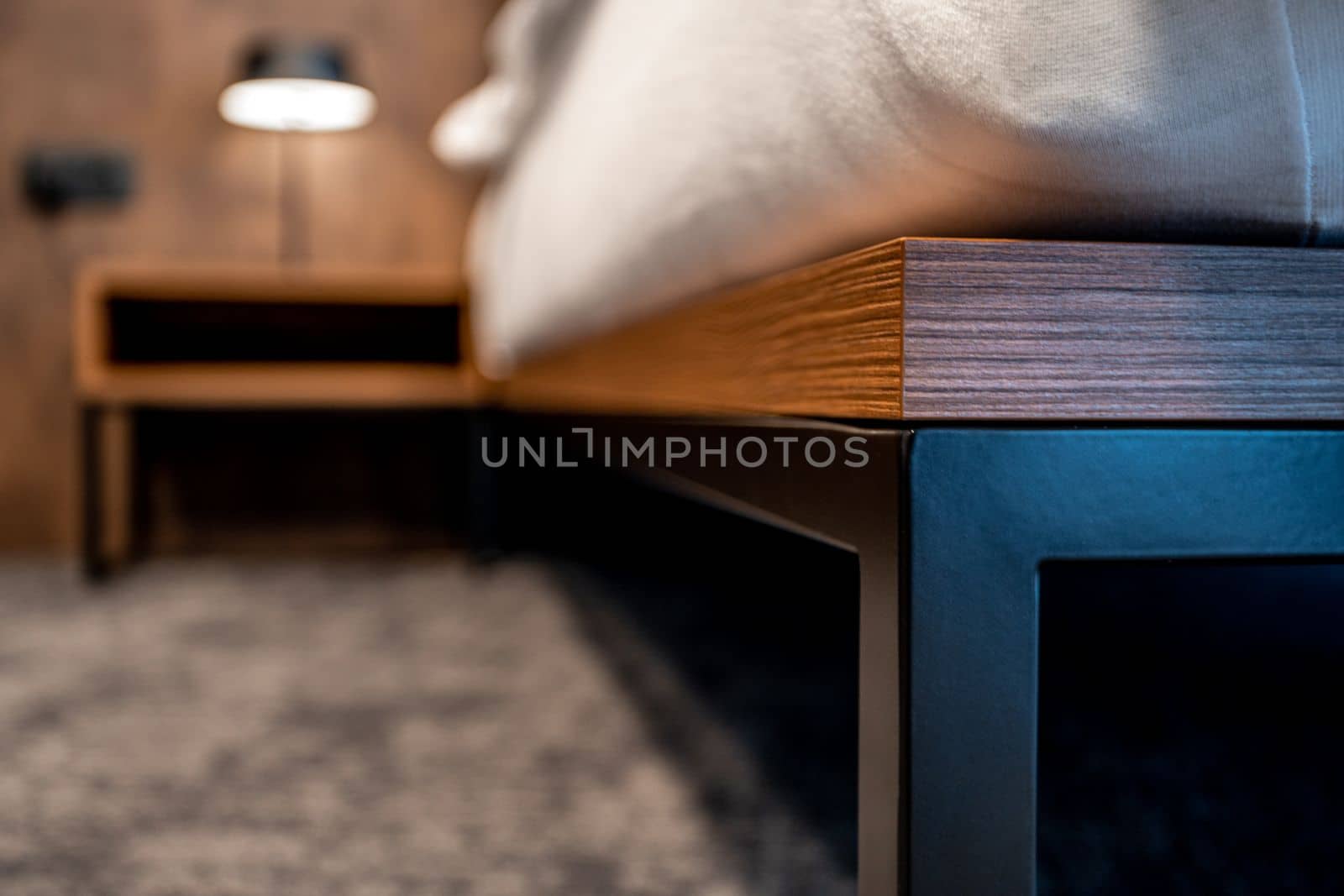 detail of the bed construction in the hotel room. High quality photo