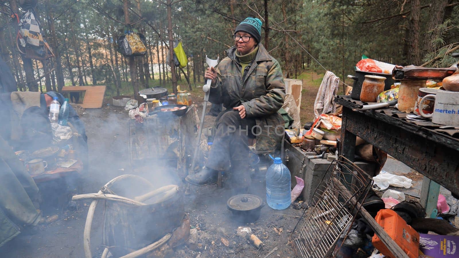 Beggars huts of homeless people near the landfill