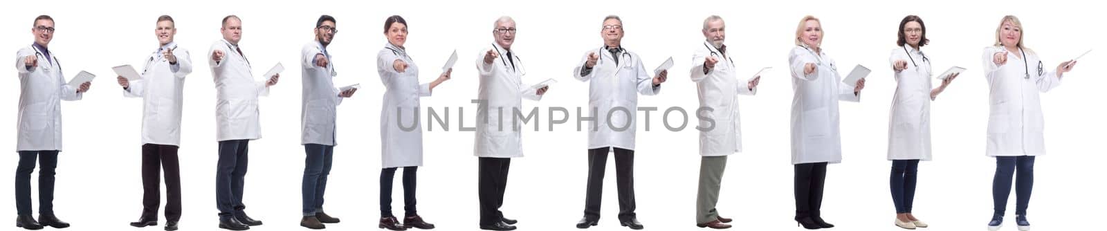 group of doctors with clipboard isolated on white background