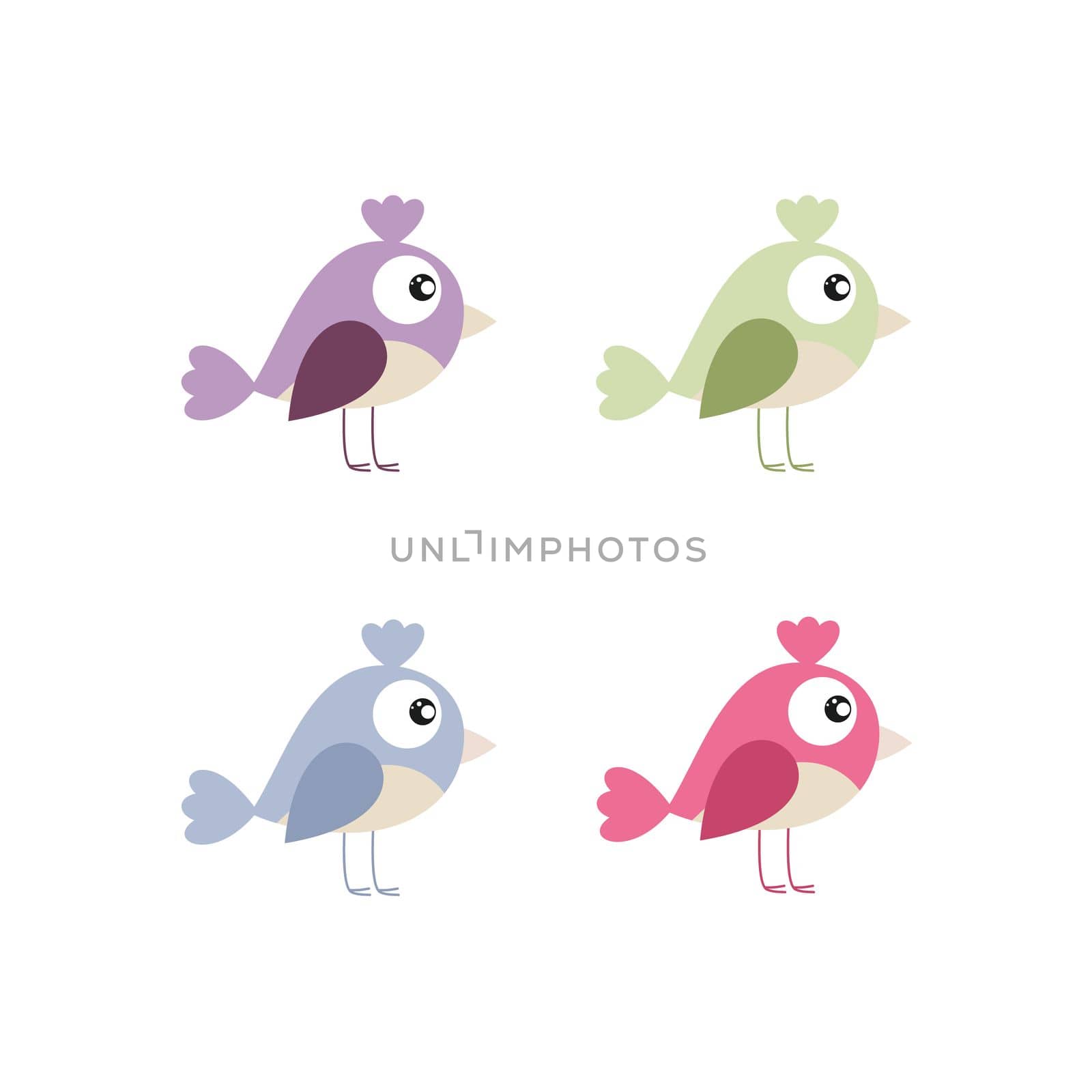 Small birds on a white background. Children's cartoon vector illustration. Drawing for children's books, textiles, patterns, packaging paper. Logo design of products for newborns by polinka_art