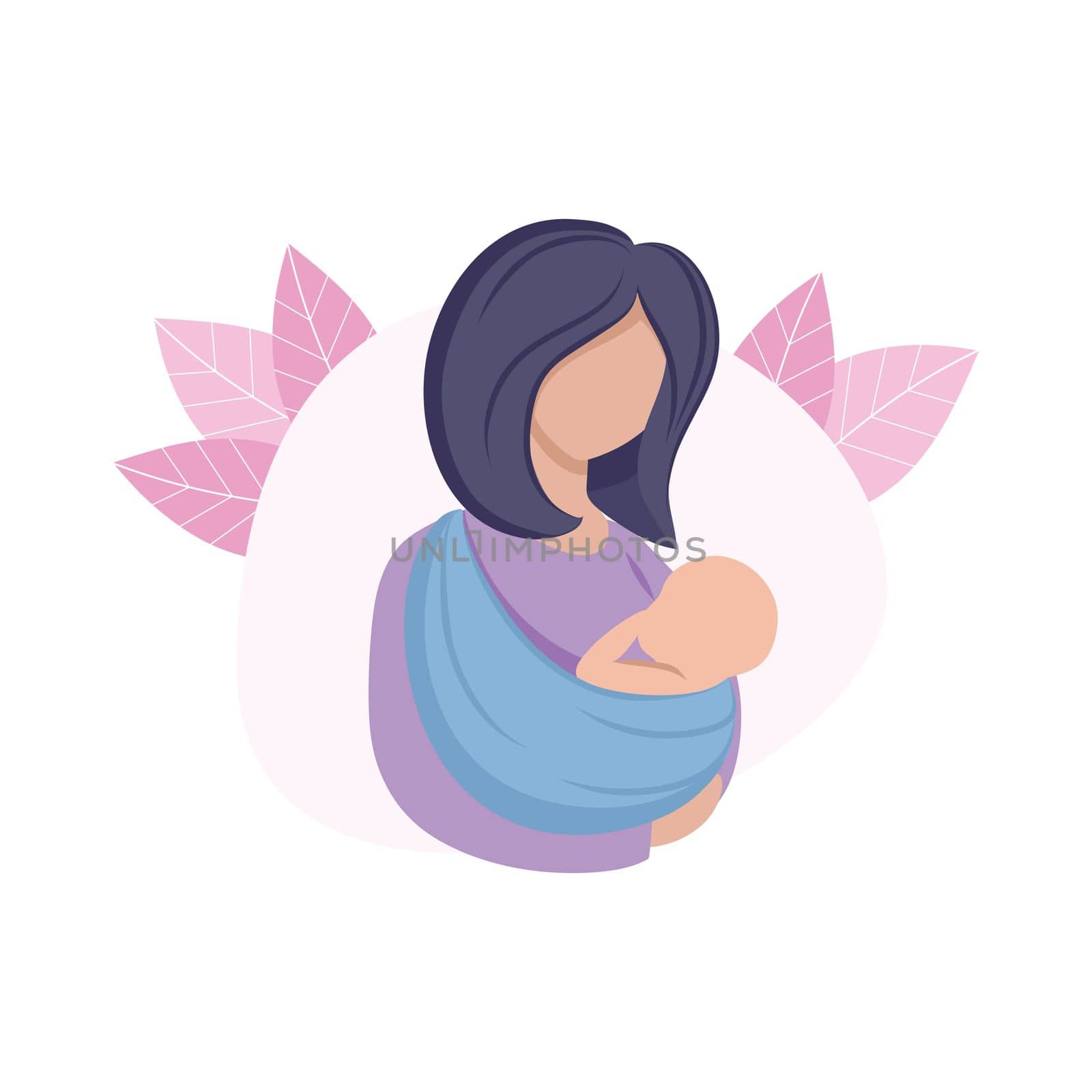 The mother holds the child in a sling. Mother and newborn baby. Pregnancy, childbirth, motherhood. Vector flat cartoon illustration. The concept of Family and maternal love. Drawing for a web page by polinka_art