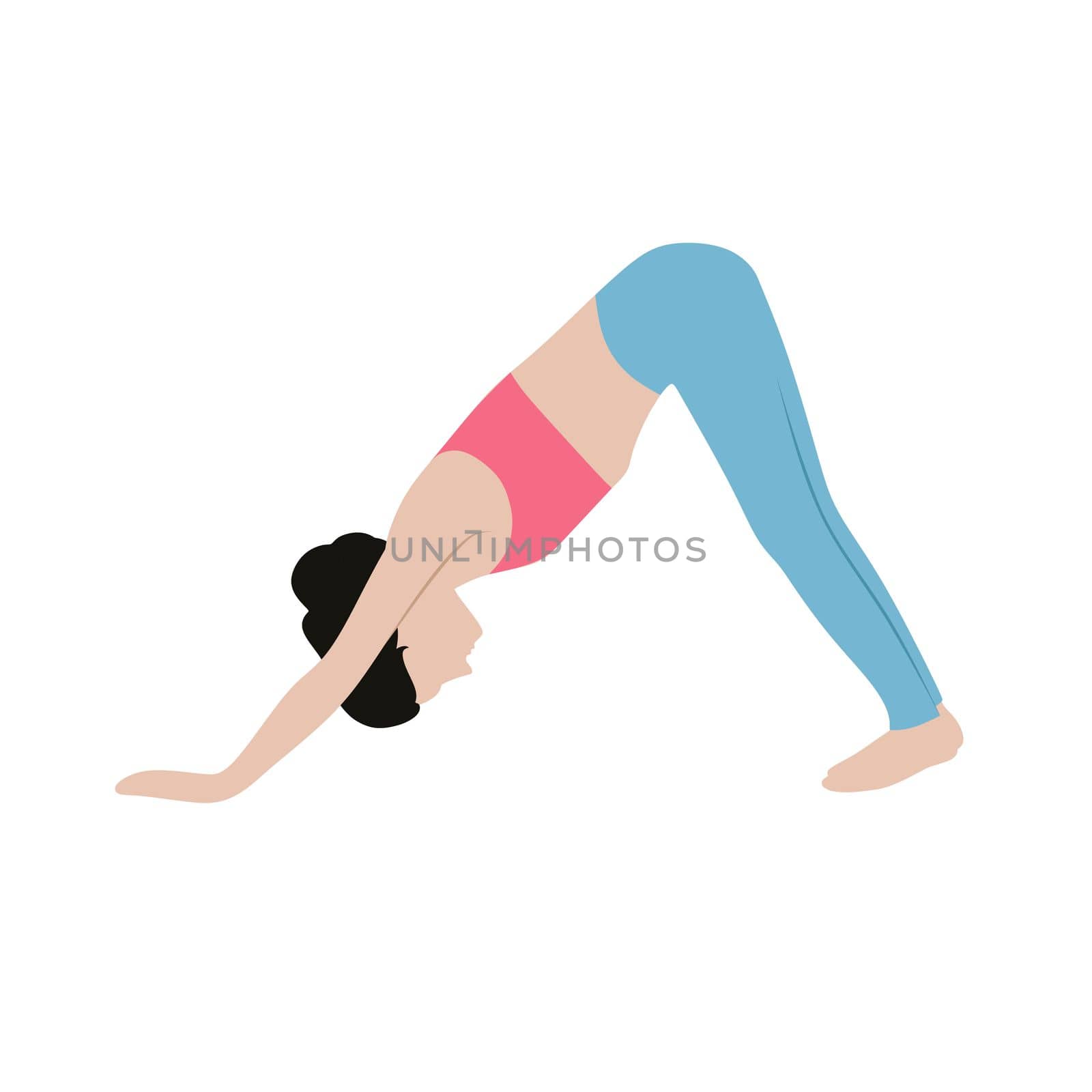 Vector illustration of a girl doing exercise, meditation and rest. Gymnastics, body and soul health. Flat illustration with yoga poses. by polinka_art