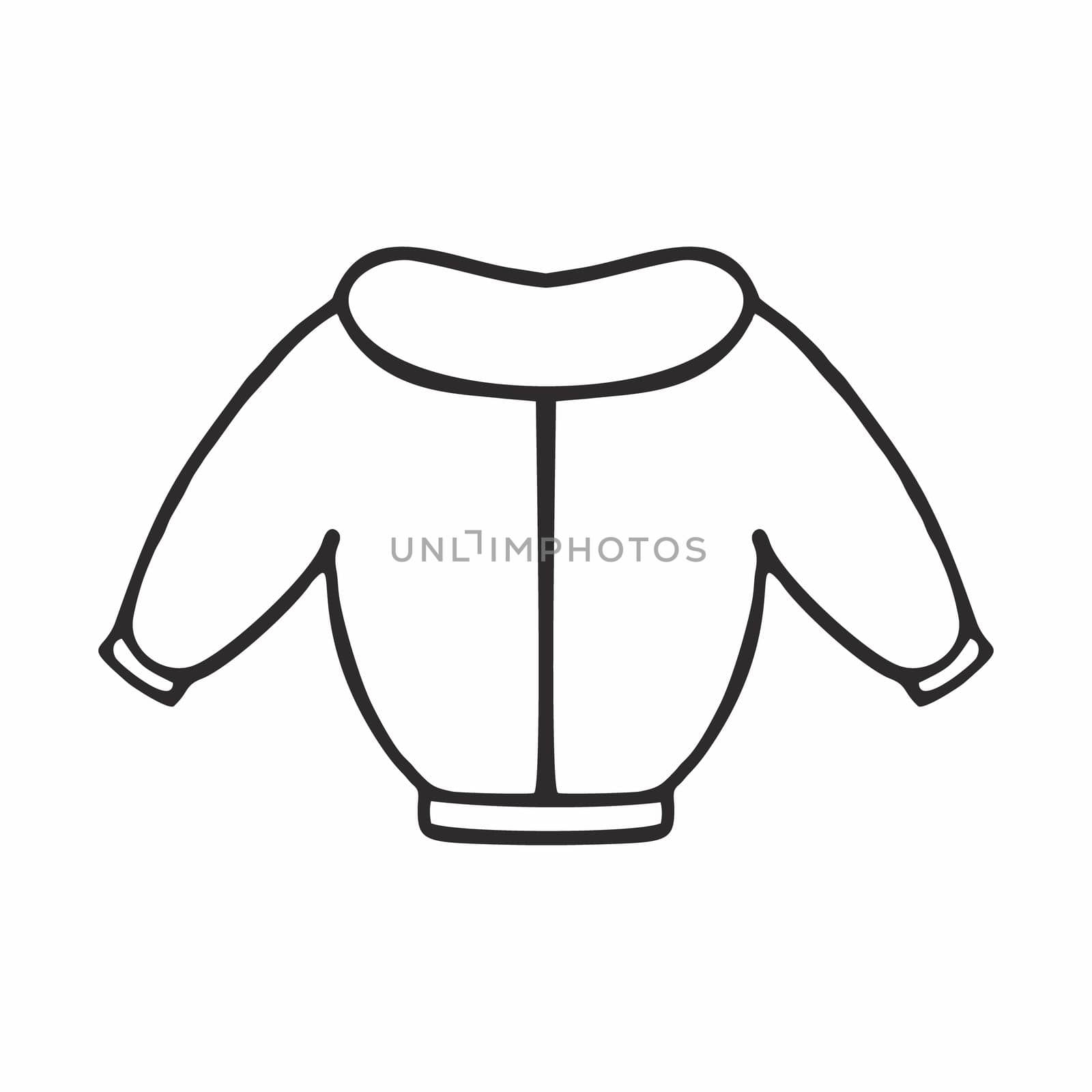 Jacket for the baby drawn with a thick black line. Doodle illustration of outerwear isolated on a white background. Vector element for advertising, printing, and postcard design. by polinka_art