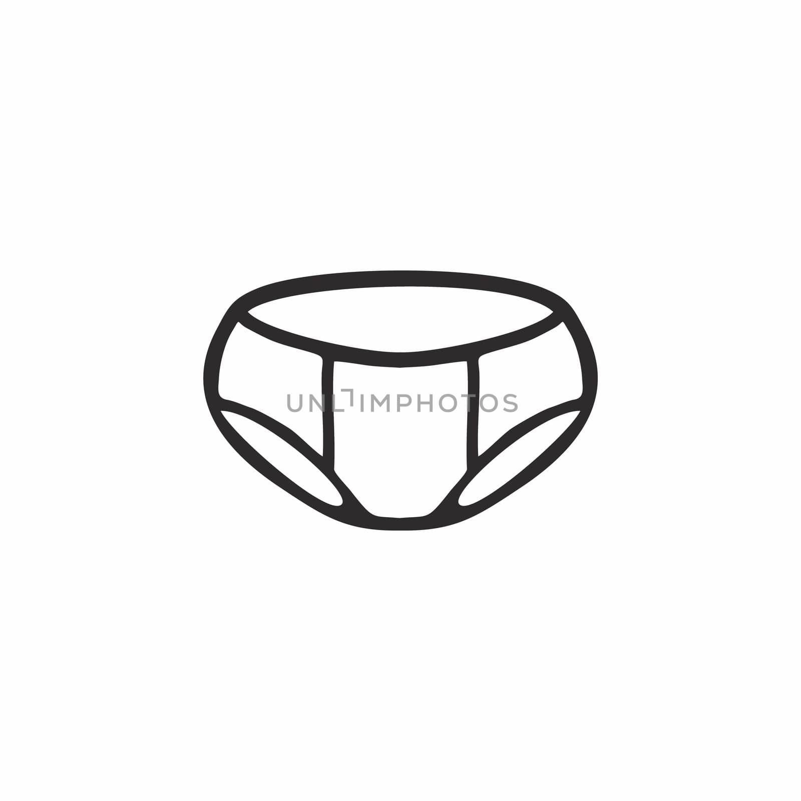 Children's underwear for boys and girls. Contour illustration on intimate hygiene, body care, and children's clothing. Diapers for newborns. Doodle icon for a website with children's products. by polinka_art
