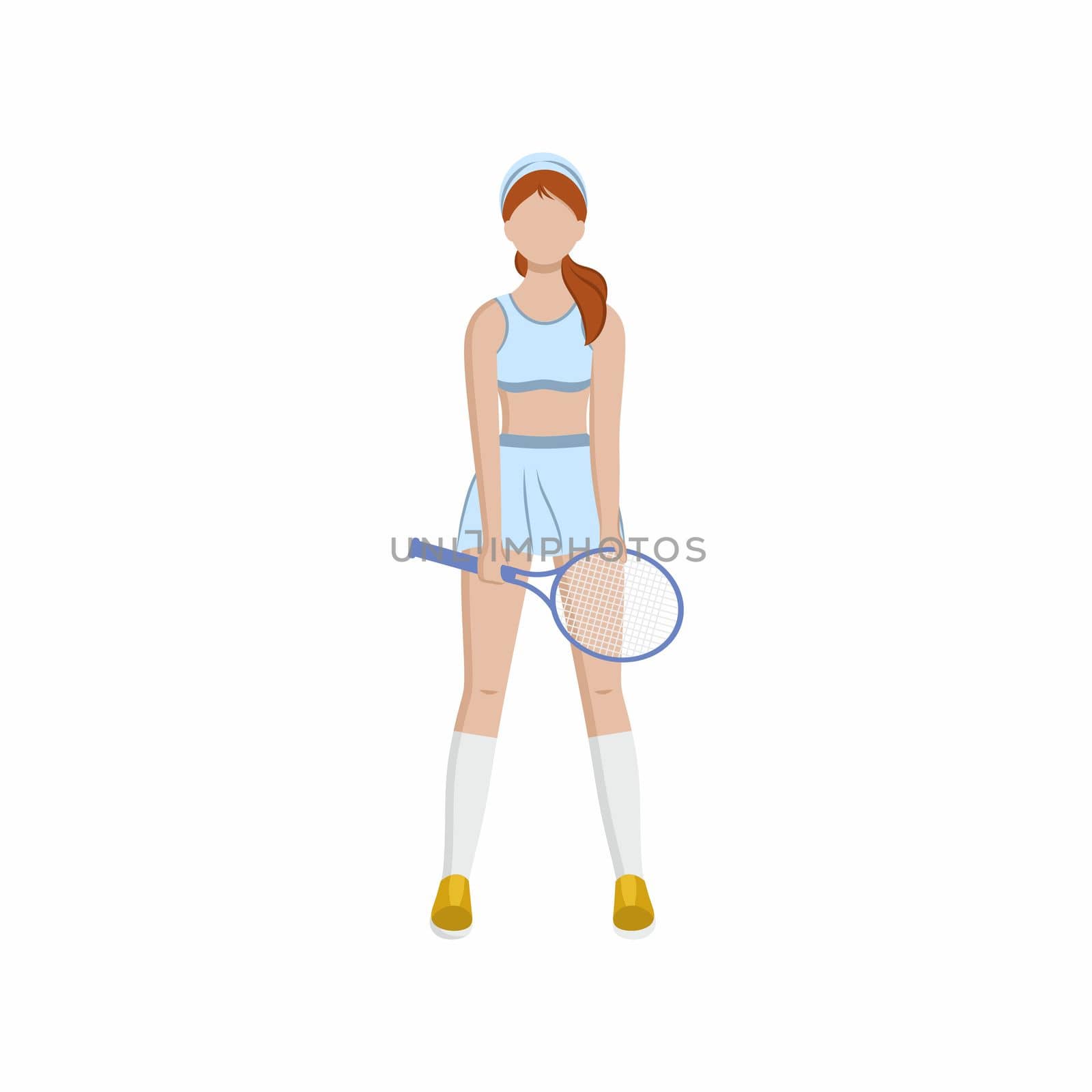 A girl tennis player stands with a racket in her hands. Concept of sports for women. Cartoon vector flat illustration. Sports, Health and active recreation. Design of applications, websites, and trainings. by polinka_art