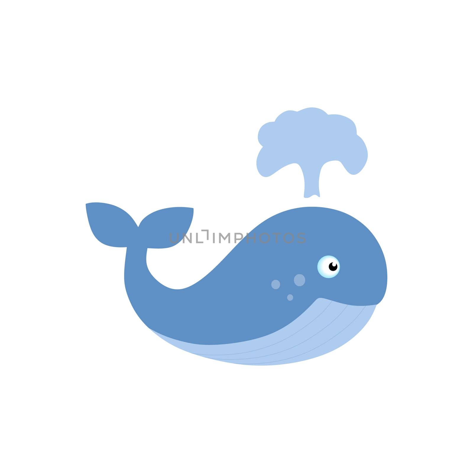 Cute whale isolated on white background. Children's cartoon vector illustration. Drawing for children's books, postcards, educational posters.