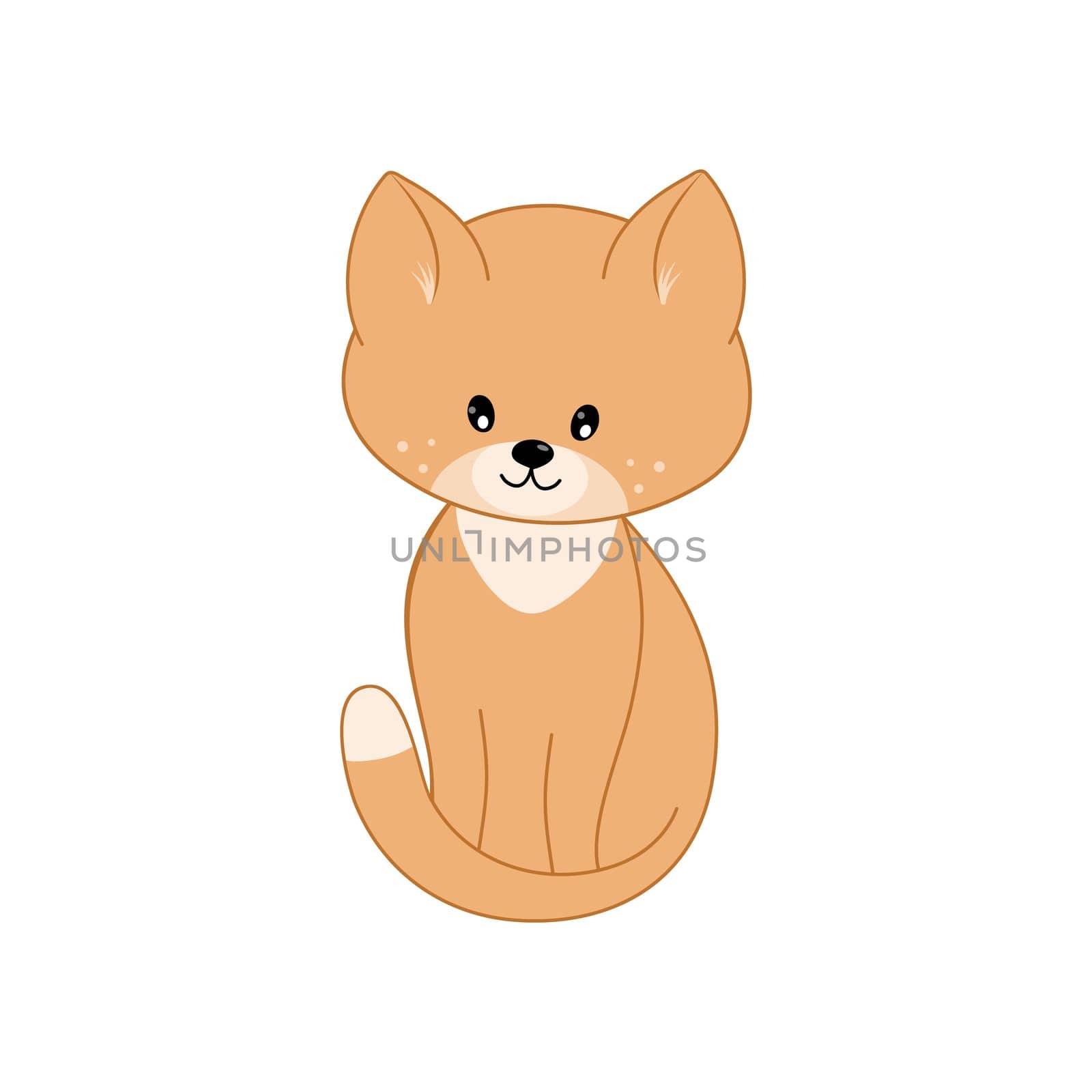 Cute kitten isolated on white background. Children's bright cat illustration for postcards, covers, cards with animals and Pets. Vector cartoon flat illustration. by polinka_art