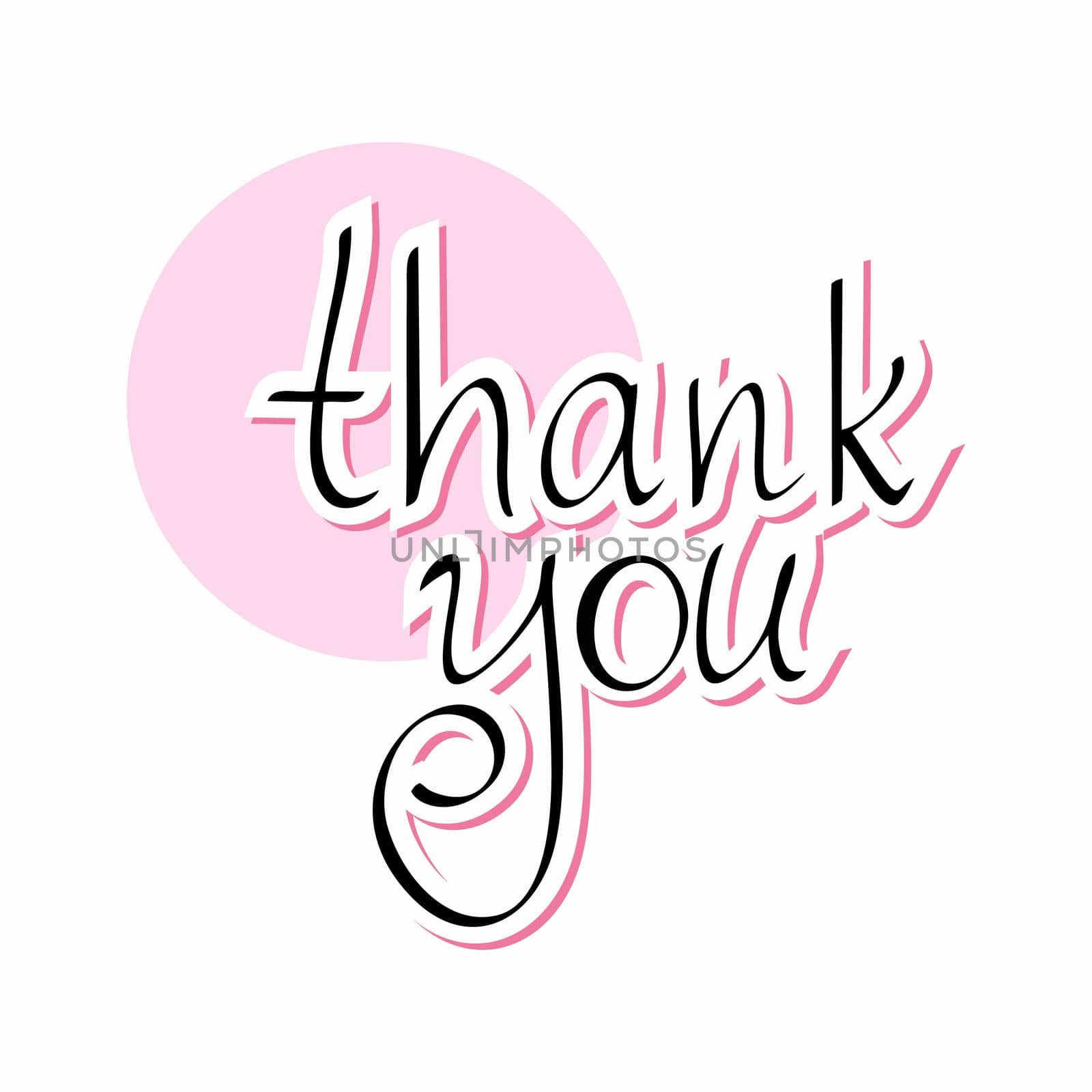 Black thank you lettering on a pink background. Vector calligraphy illustration with the word thank you. Lettering by hand. by polinka_art
