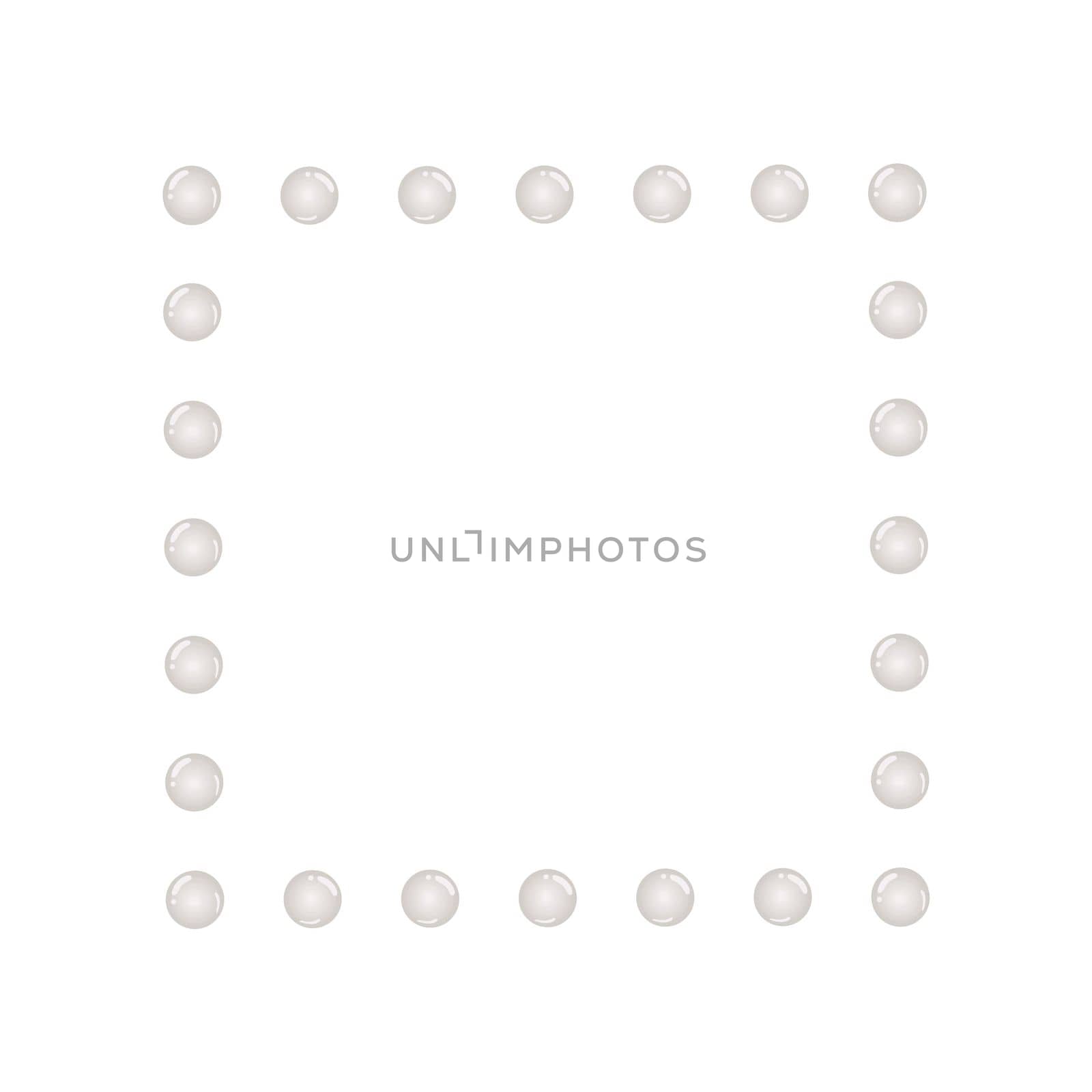 Square frame with pink beads isolated on a white background. Vector illustration for design of postcards, photos, logos, holiday. The frame is a square of round balls of pearls.