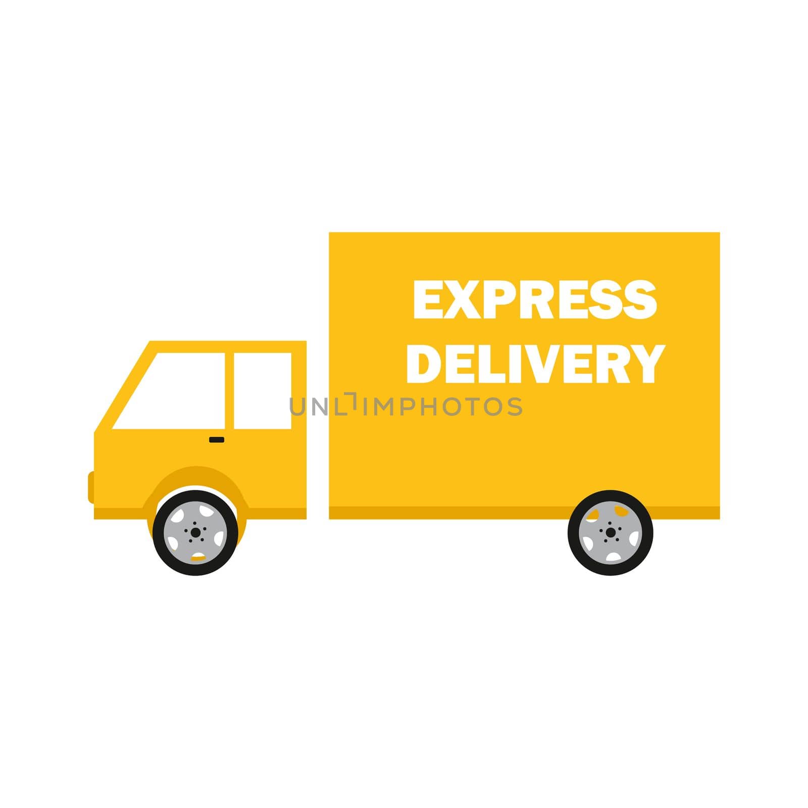 Yellow mail truck marked Express delivery. Vector flat illustration of a car. Delivery of mail, parcels and shipments. by polinka_art