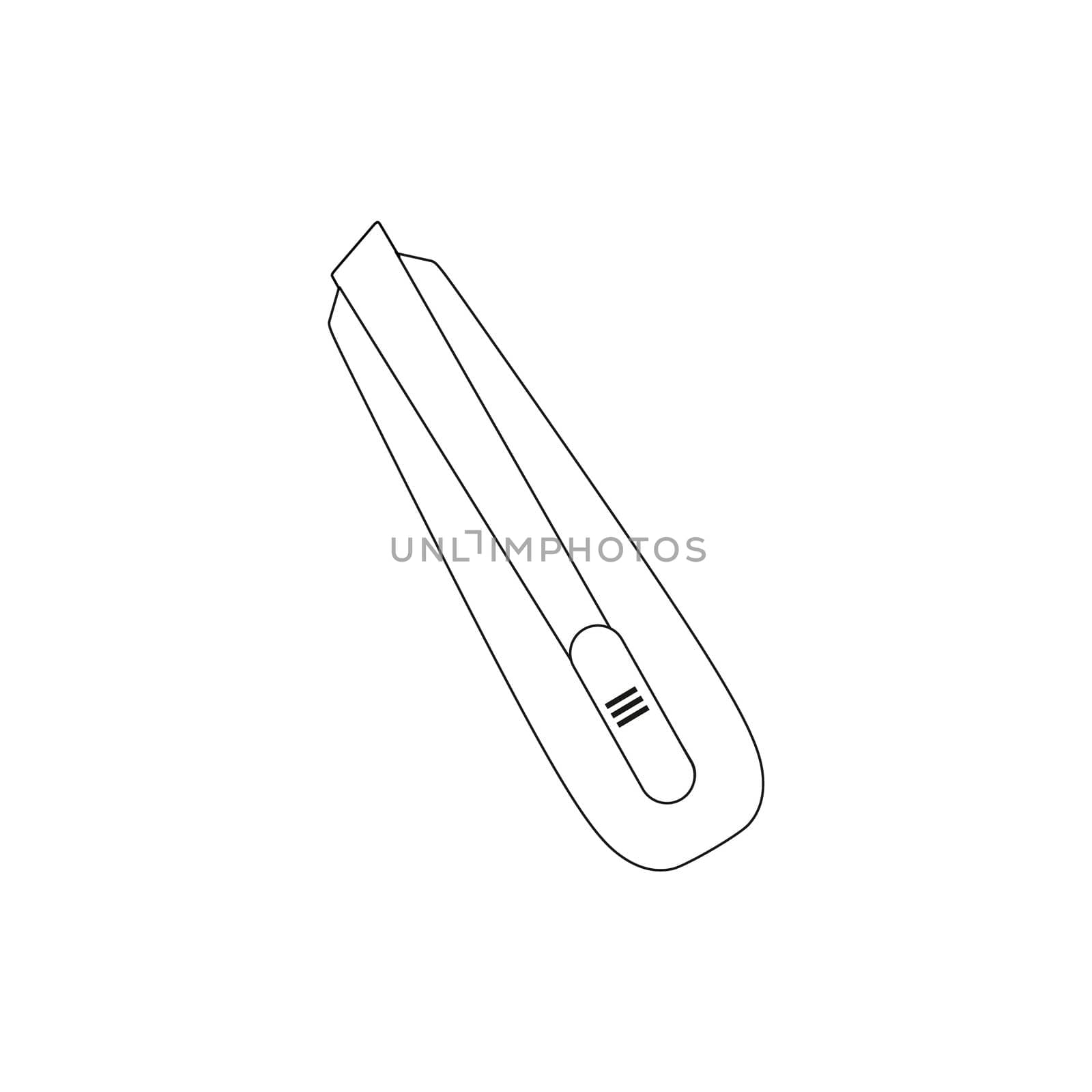 Paper cutting knife isolated on a white background. A set of tools for carpenter, mechanic, locksmith, engineer. Vector contour illustration. Outline logo design. Vector icon, sticker, symbol, сlipart