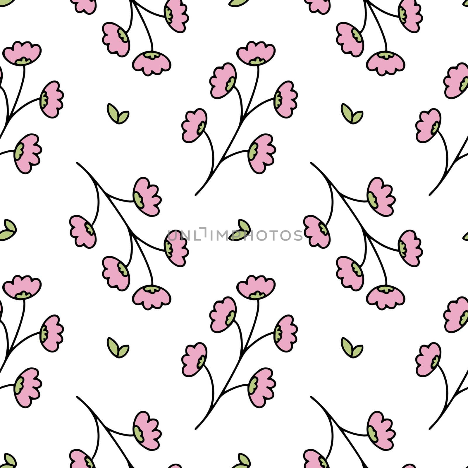 Cherry blossom sprig on a white background. Seamless pattern with flowers for printing on fabric and packaging paper. Background for sewing women's clothing.