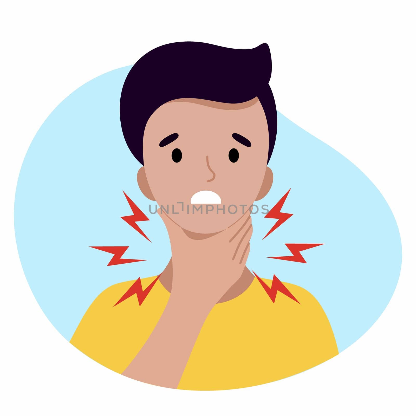 The man has a sore throat. A person suffers from angina. Vector illustration on the topic of health and medicine. by polinka_art