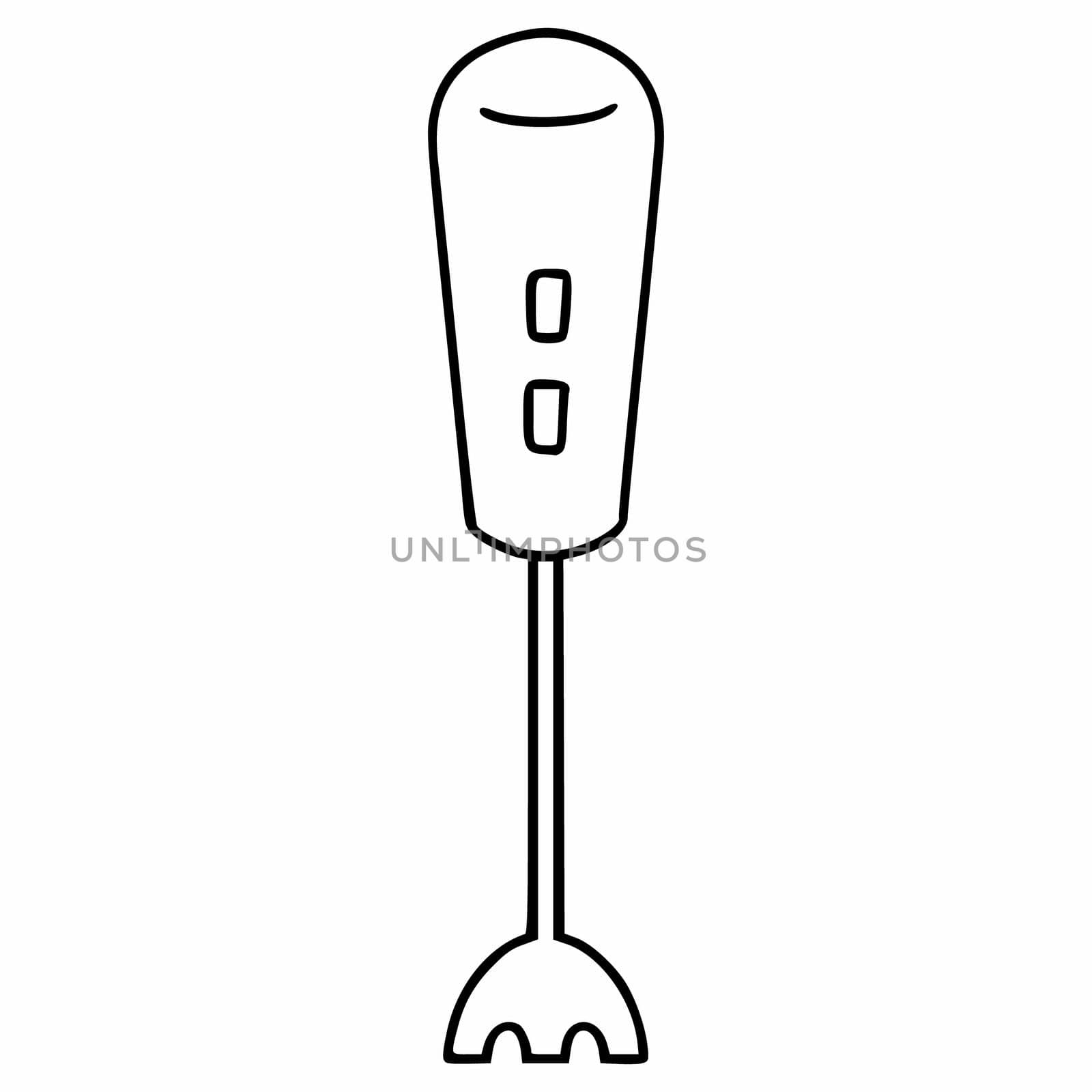 A linear-style immersion blender. Kitchen appliances for chopping food. Vector icon in the doodle style.
