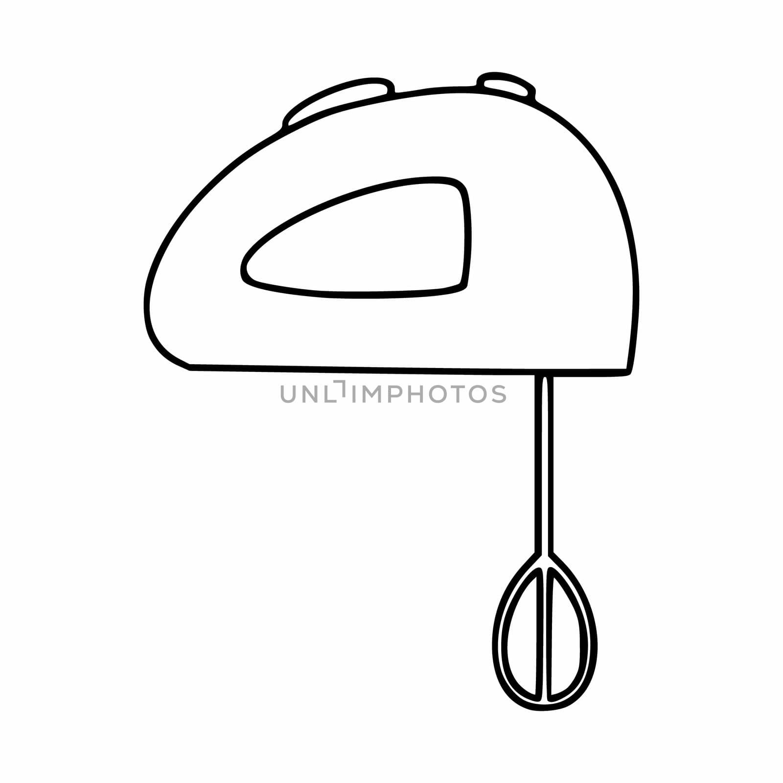 Electric mixer in the style of a doodle. Kitchen appliance for chopping food and making cakes. Vector icon on a white background. by polinka_art