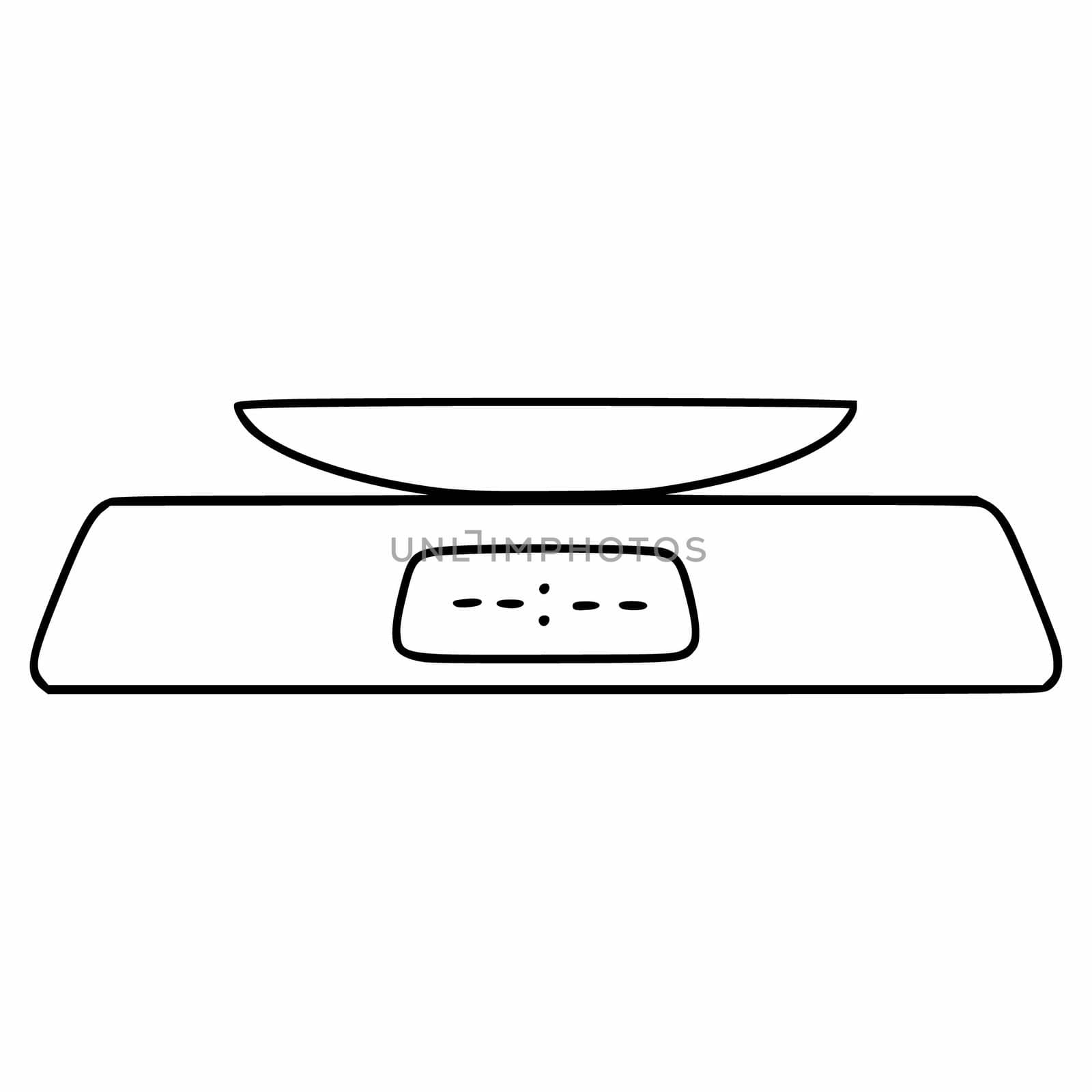 Kitchen electronic scales in the style of dood. Kitchen appliance for measuring the weight of food. Vector icon on a white background.