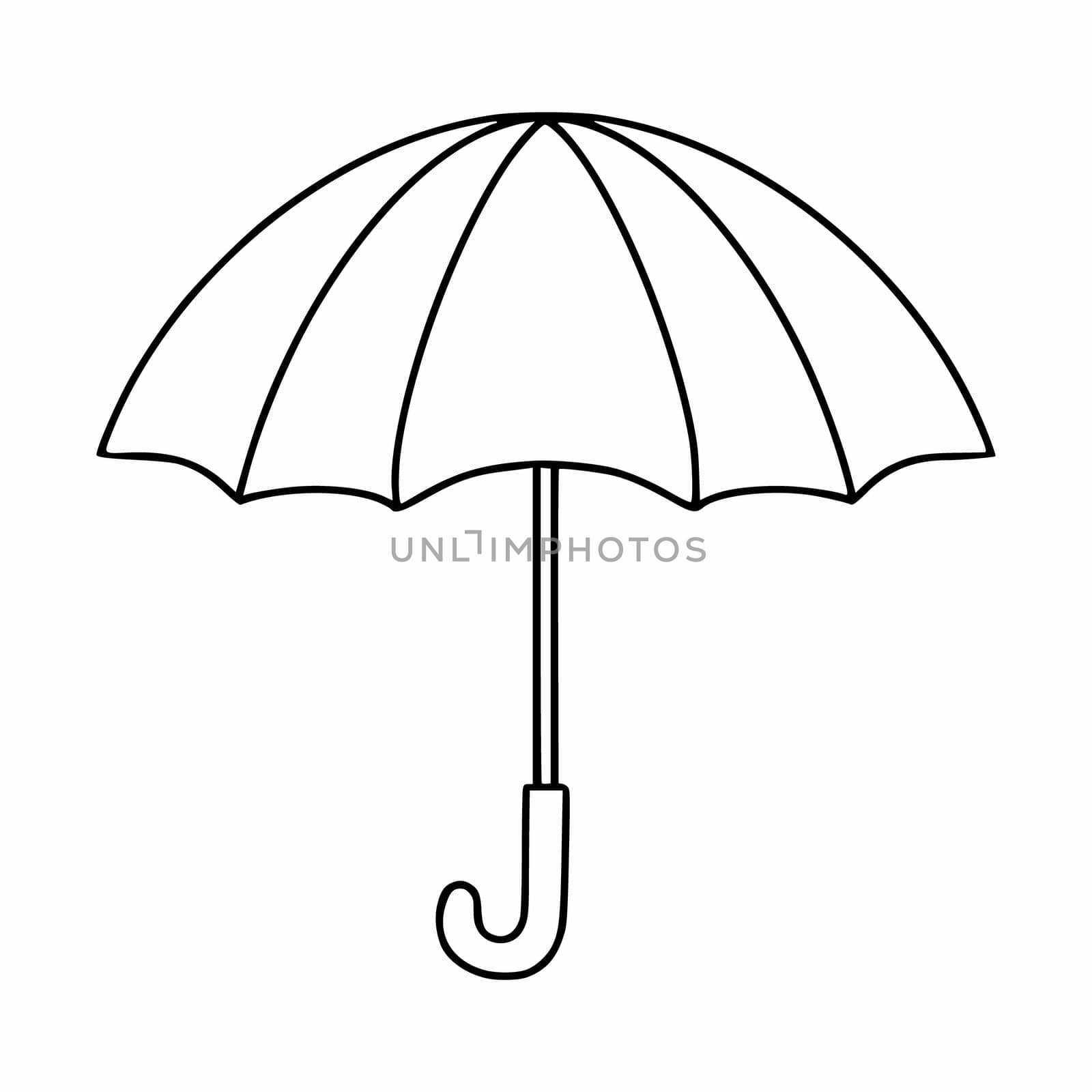 Sun and rain umbrella drawn with a contour line. Vector icon in the doodle style.