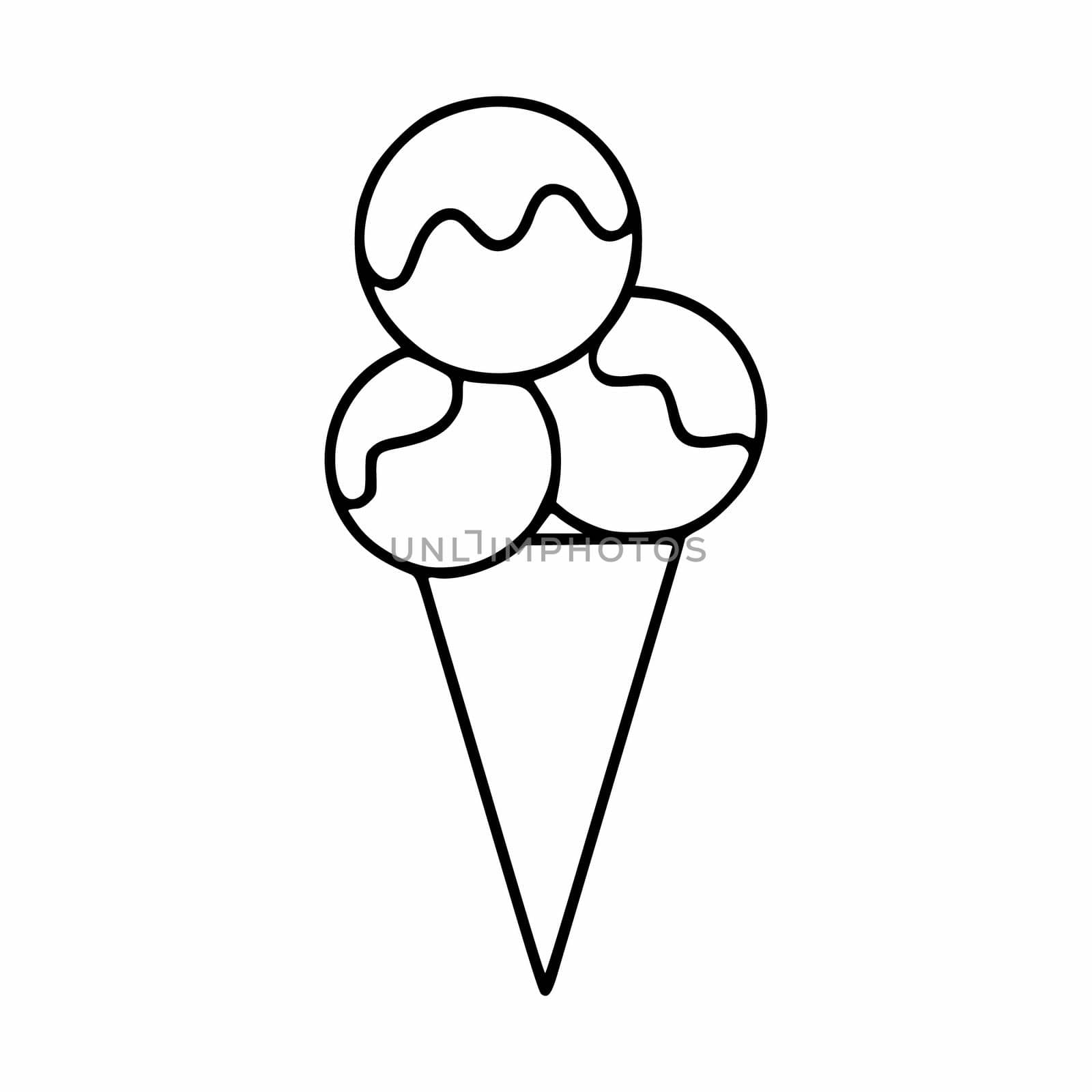 Ice cream balls in a waffle cone. Vector illustration in the doodle style. by polinka_art