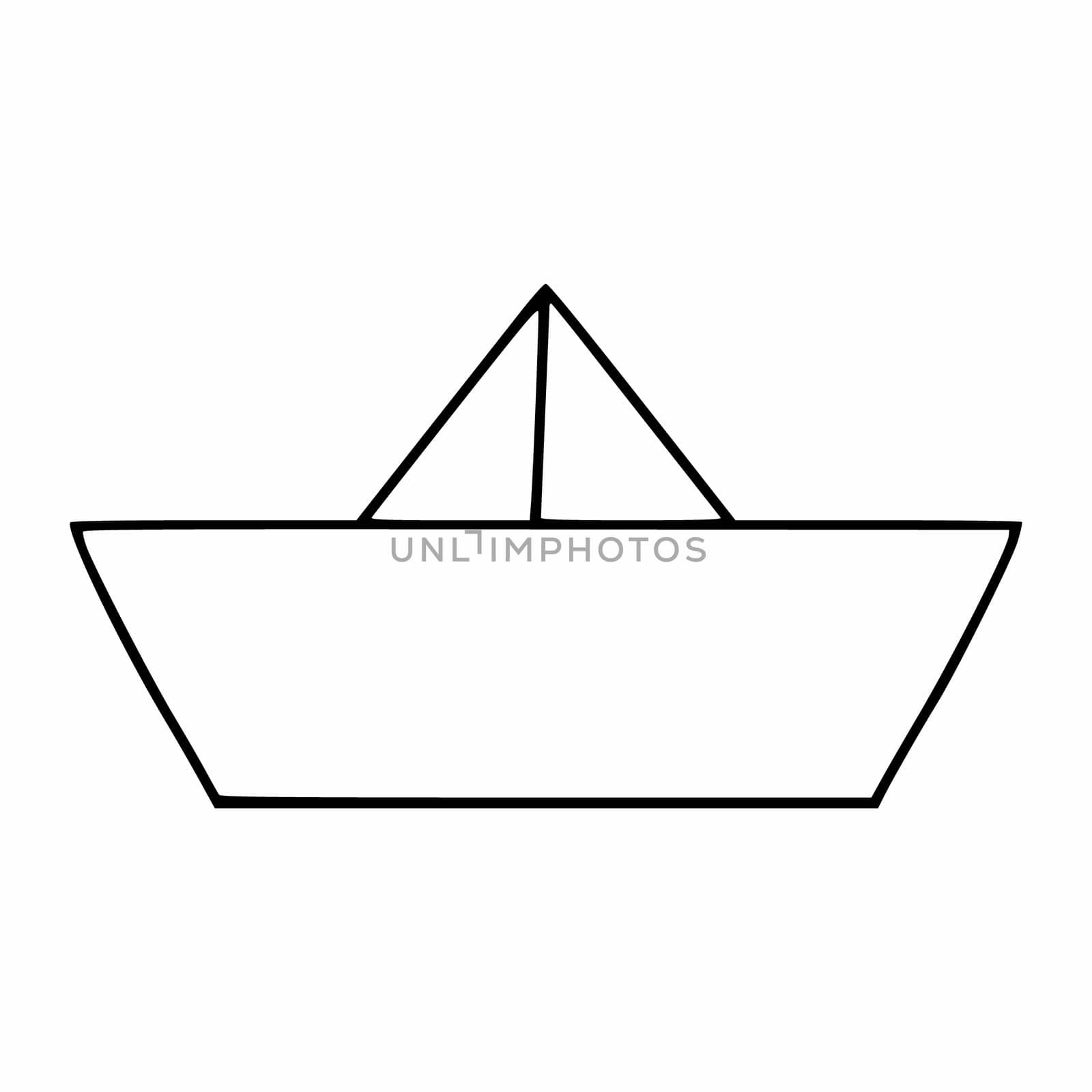 Paper boat in the style of doodle. Vector icon with a contour line.  Japanese origami boat.
