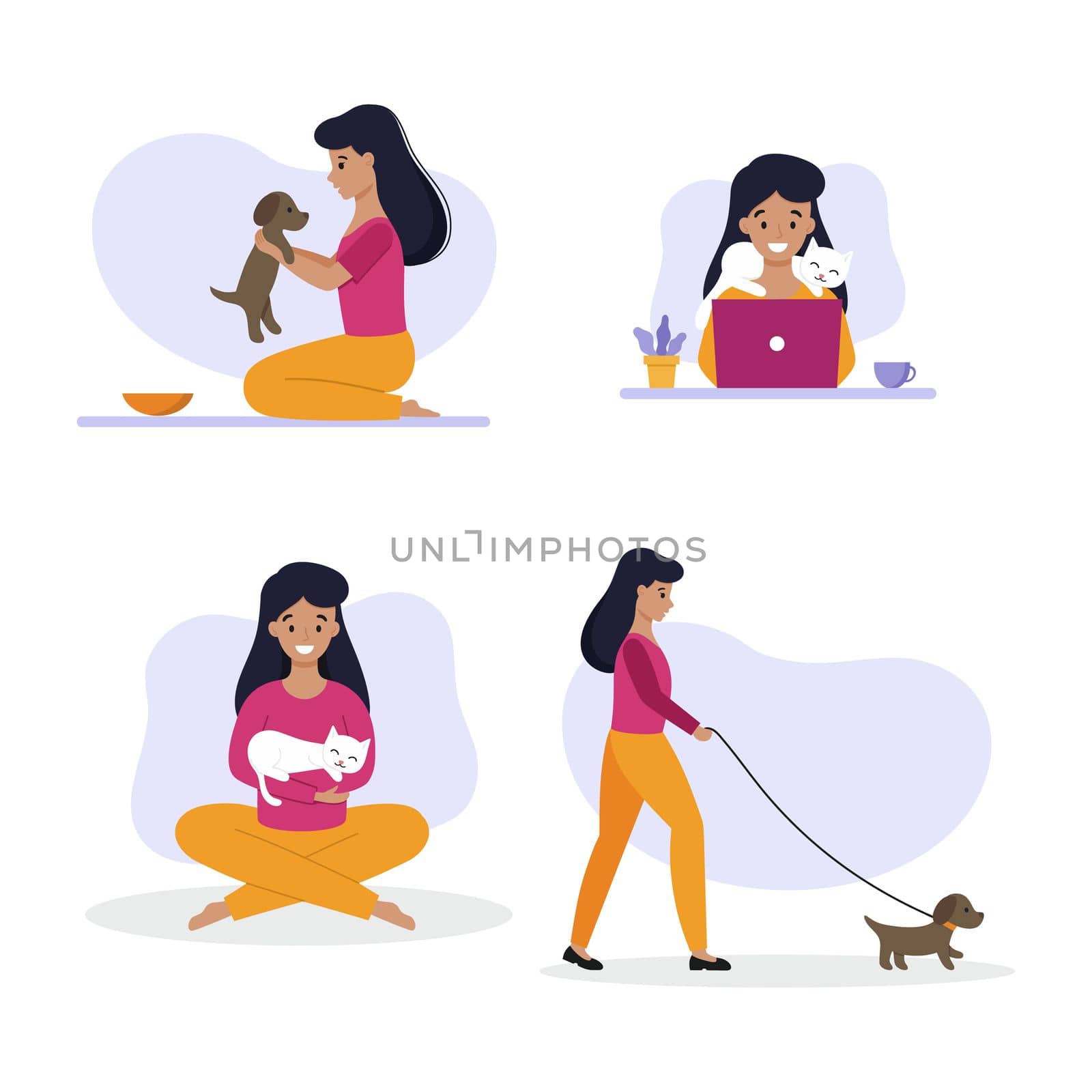 The girl spends time with her pet. by polinka_art